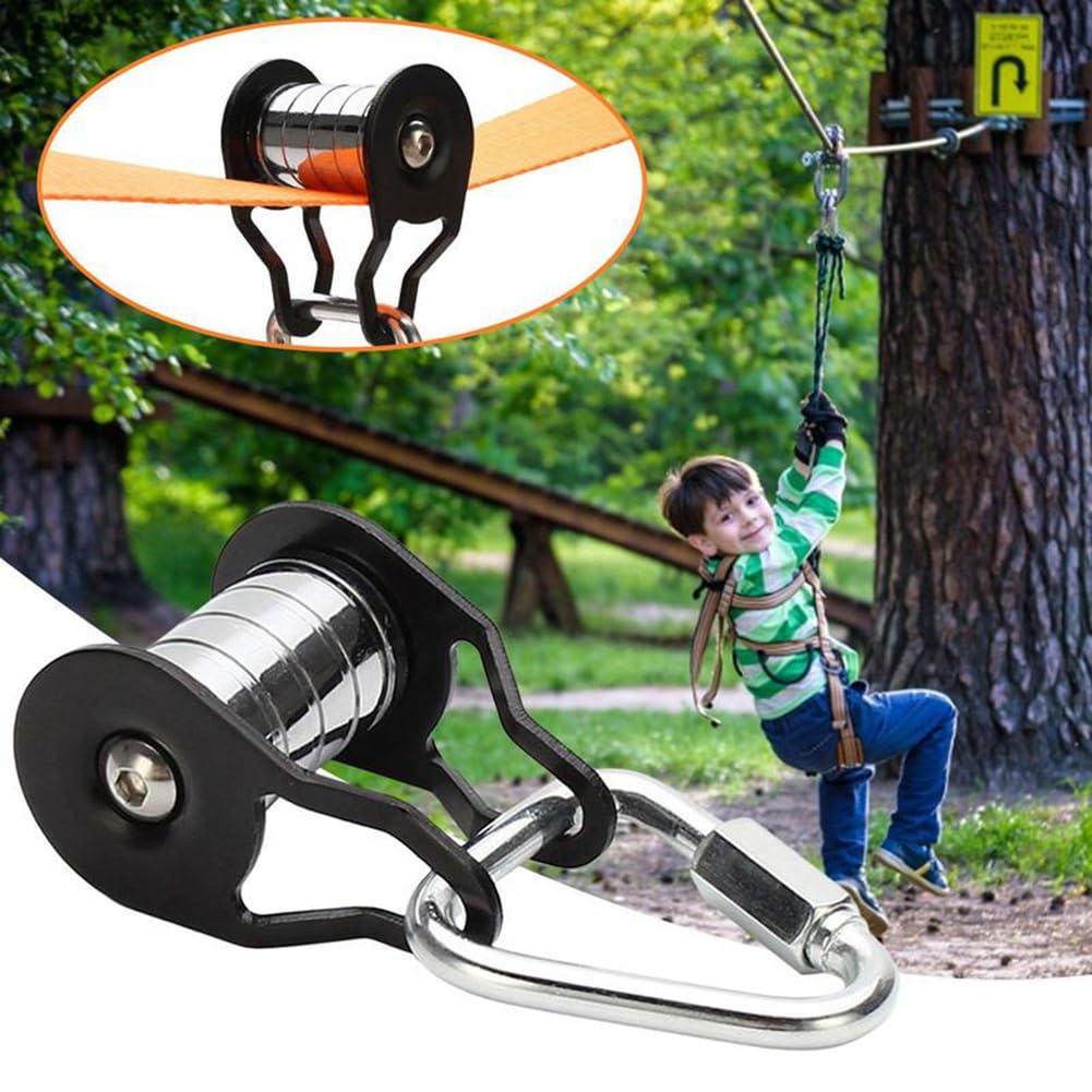 Bloepum Slackline Pulley with Carabiner for Kids Backyard Zipline Sliding Slackline Training Supplies for Fitness, Park, Lawn