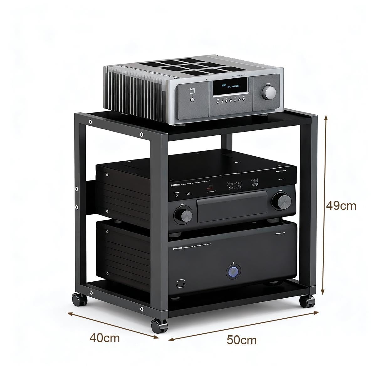 Mueble Equipo HiFi de 2 Niveles, Rack de Audio con Ruedas, Estante AV