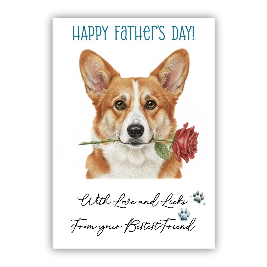 Father’s Day Card From the Dog – Cute Fathers Day Pet Card – “With Love and Licks” – Multiple Breeds Available (• Pembroke Welsh Corgi) — image 1
