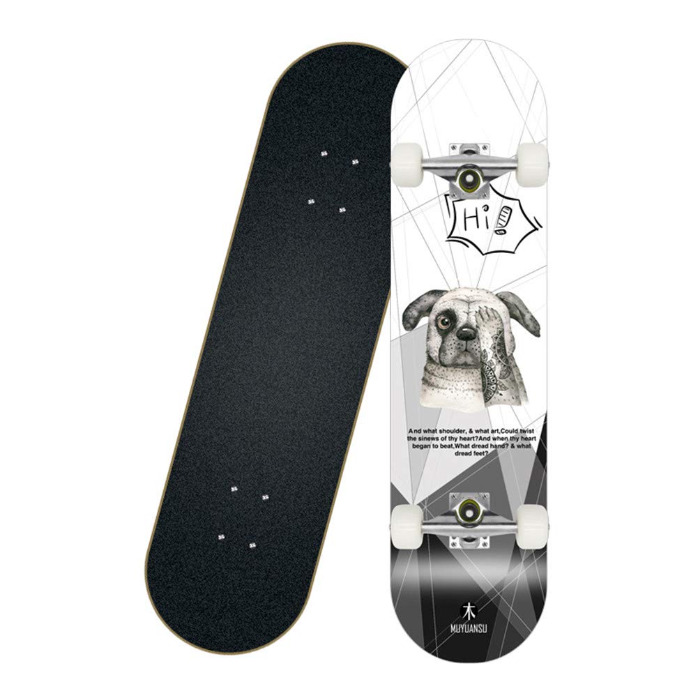 GUOCUSkateboard 80 * 20CM Complete PRO Skateboard Deck, Double Kick 8 Layer Canadian Maple Wood Adult Tricks Skate Board for Beginner, Birthday Gift for Adult Kids