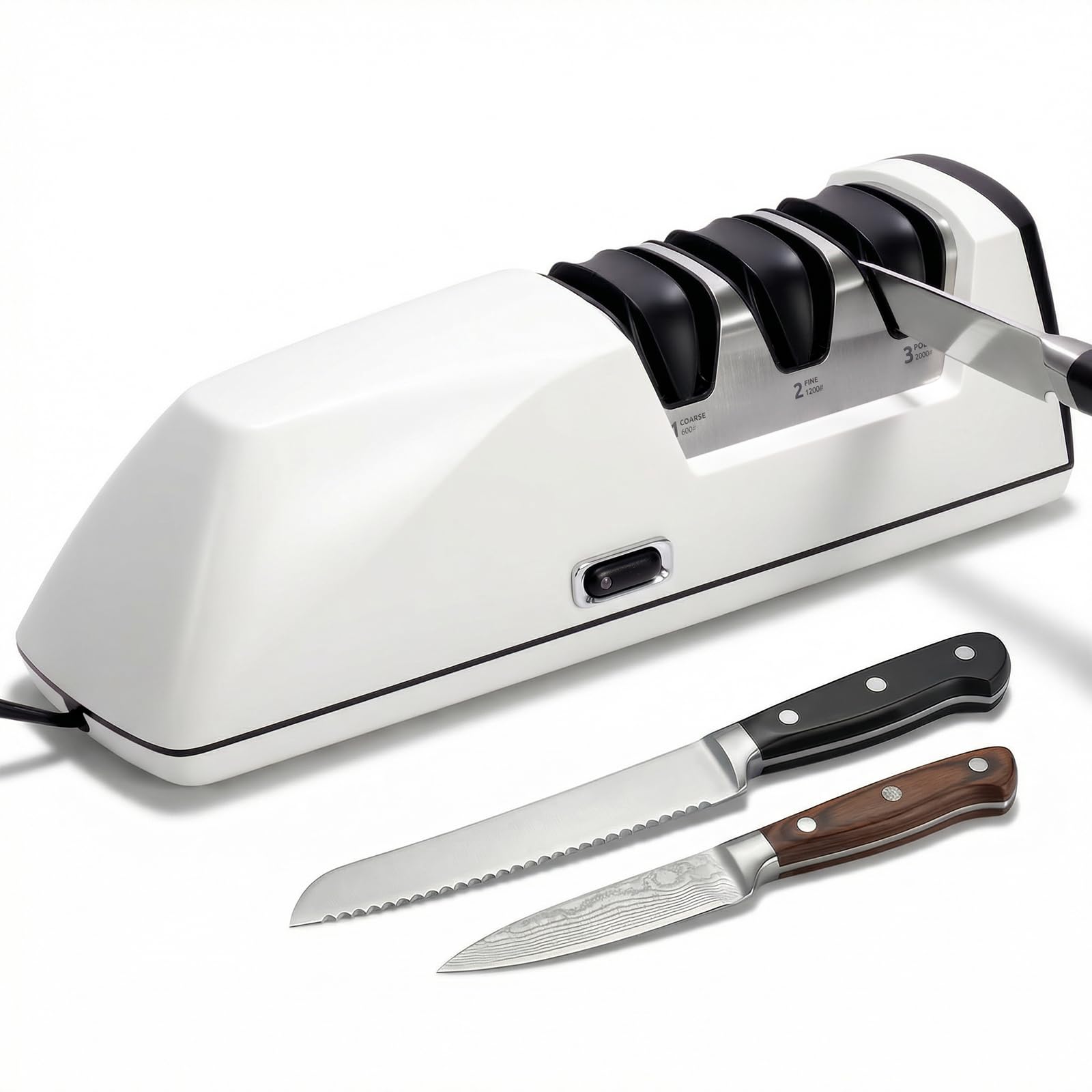 professional electric knife sharpener, 3-stage high-grit diamond sharpening system (#600/#1200/#2000) for precision grinding, sharpening & polishing, designed for straight & ceramic kitchen knives