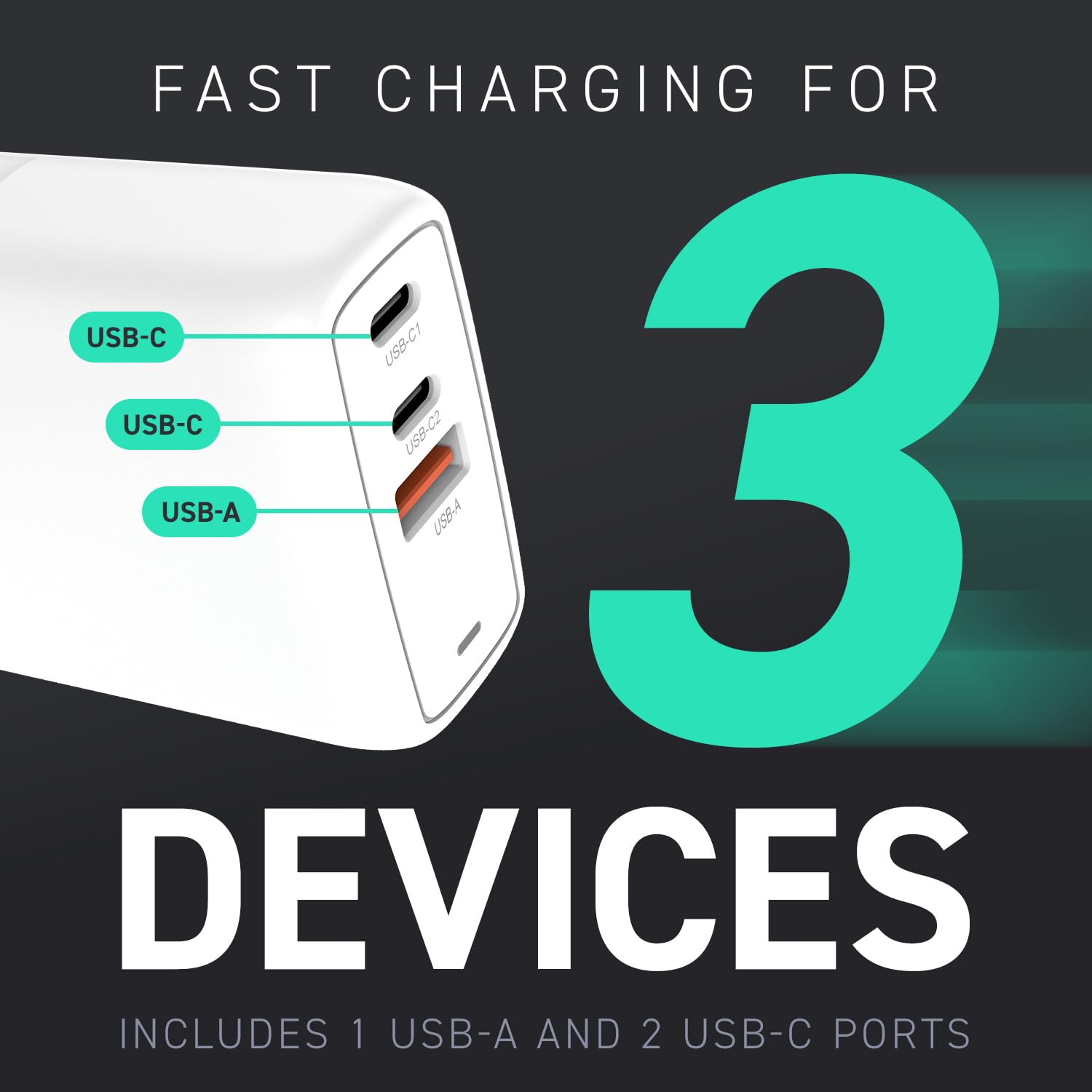 Creative 67 W GaN Charger 3-Port USB GaN Ładowarka ścienna z PPS, PD 3.0 i QC 4.0+ do telefonów i laptopów, w zestawie z wymienną wtyczką AC UE