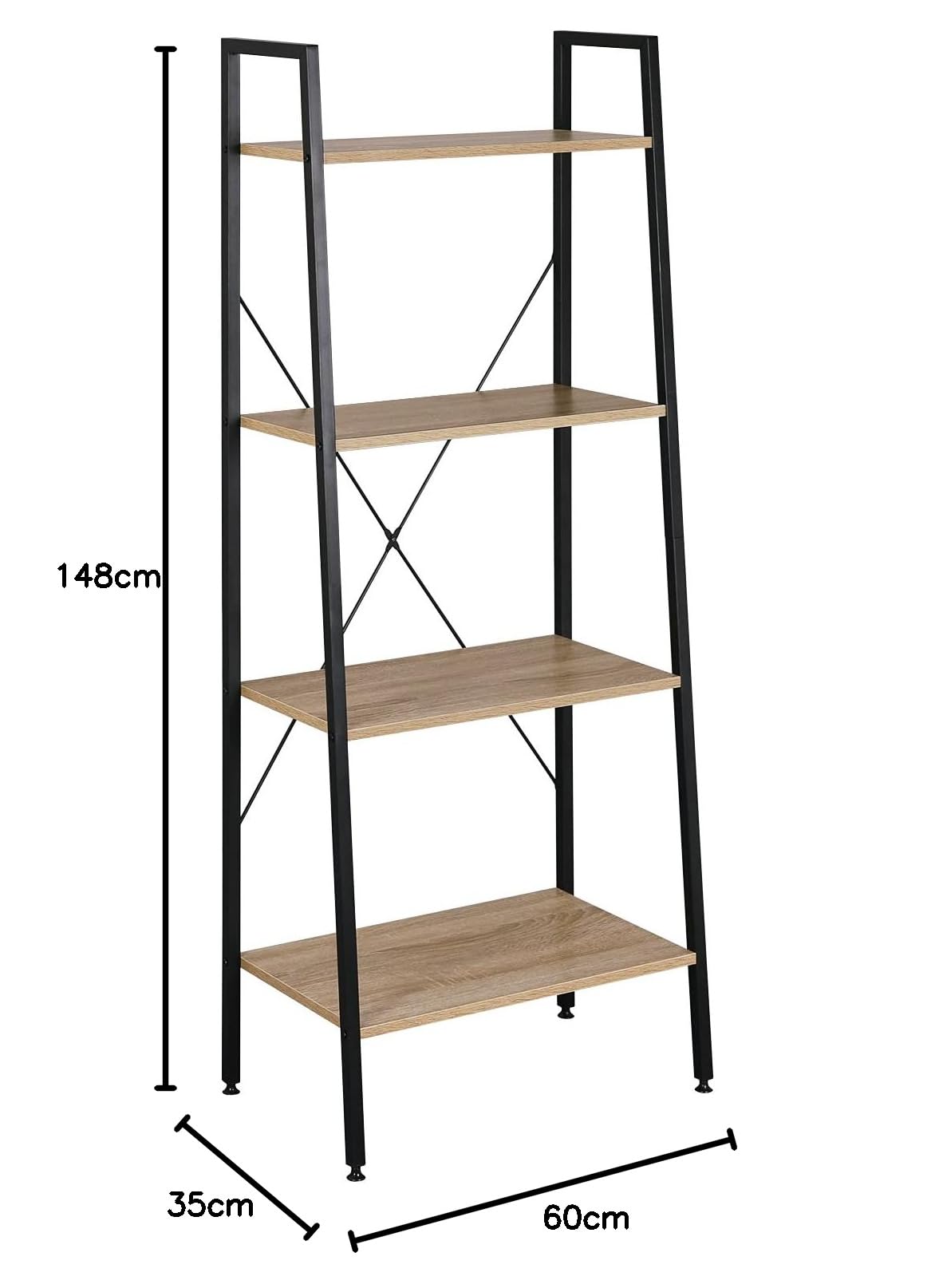 WOLTU Étagère de Rangement à 4 Niveaux, 35x60x148cm, Étagère pour Plantes et Fleurs, Noir+Chêne Clair, RGB9283hei-a