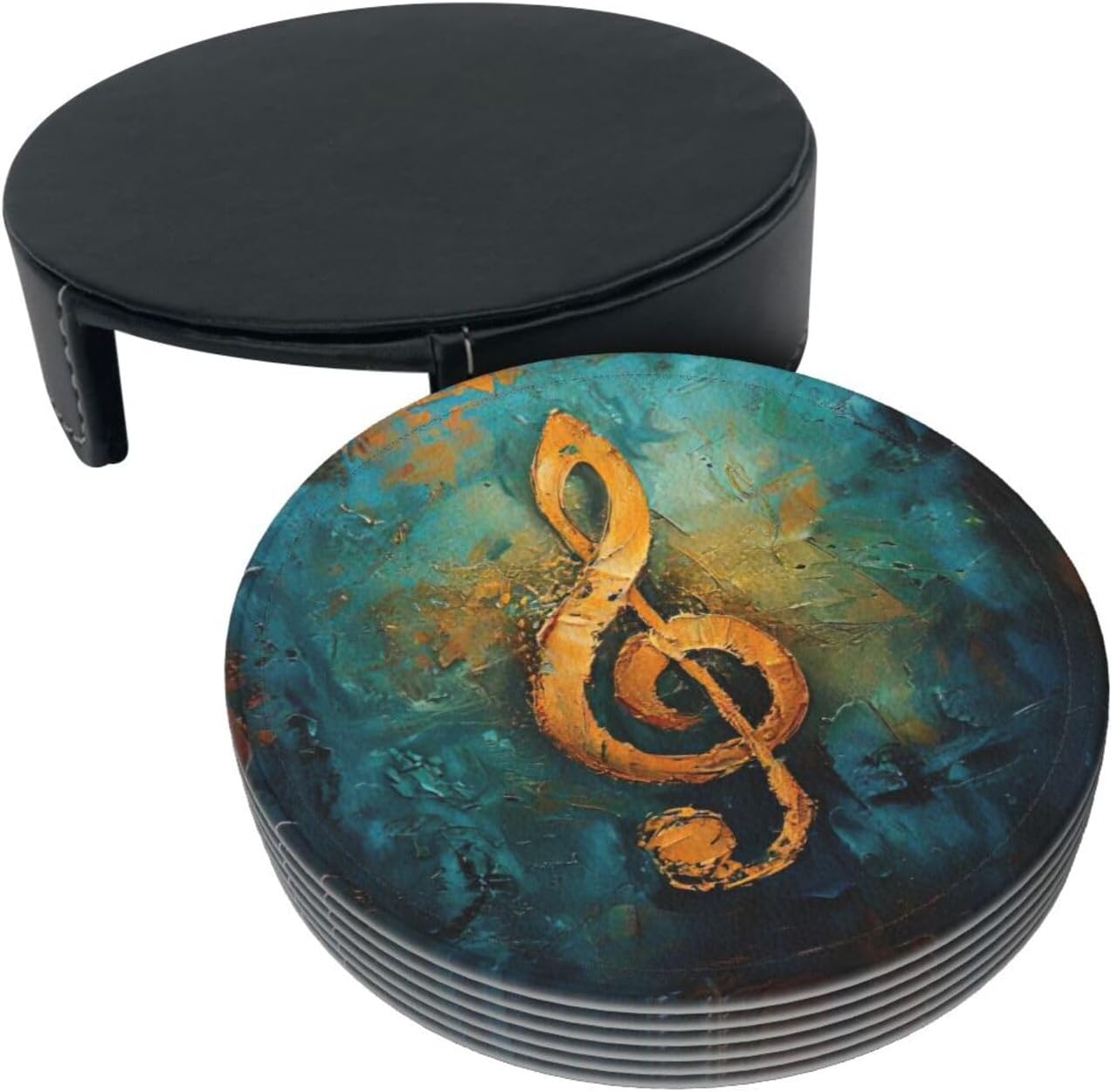 Music Symbol Print Leather Coasters,Personalized Coasters with Storage Box for Home,Kitchen,and Office image 3