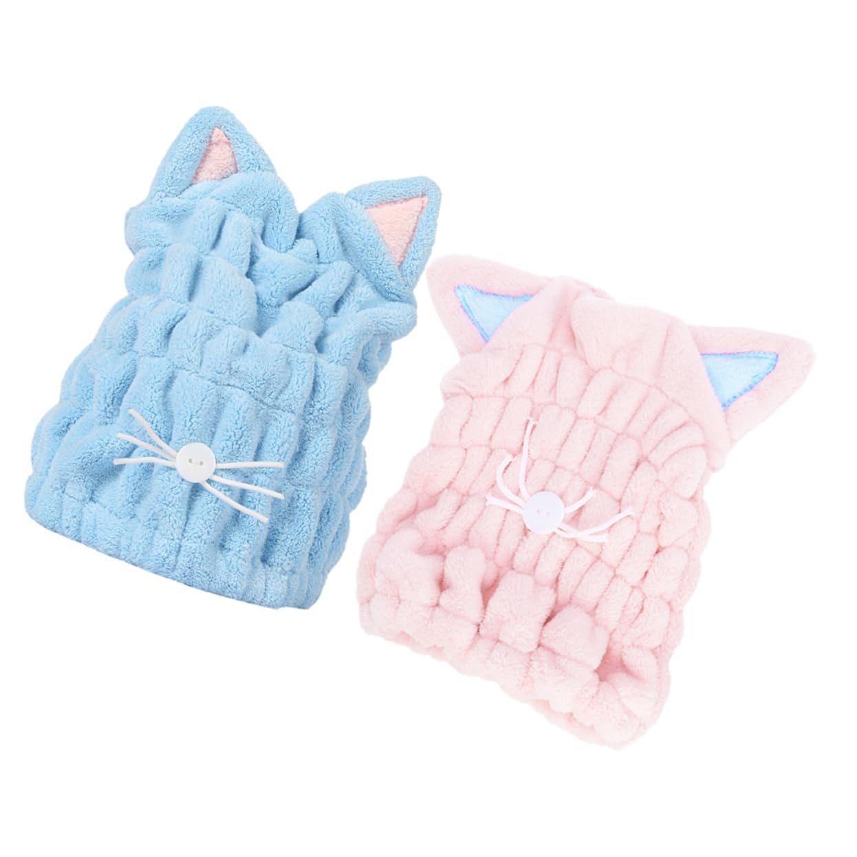 VICASKY 2Pcs Cat Ear Hair Drying Towels Fast Drying Hair Cap Quick Absorption Towel for Home Use Blue Pink Ultra Lightweight Durable and Comfortable for Long Hair Care