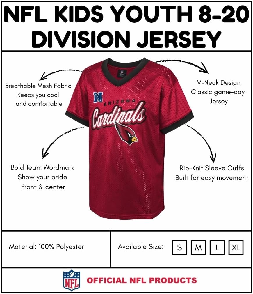 NFL Kids Youth Boys 8-20 Officially Licensed Division Established Team Color Mesh V-Neck Wordmark Primary Logo Jersey - Image 4
