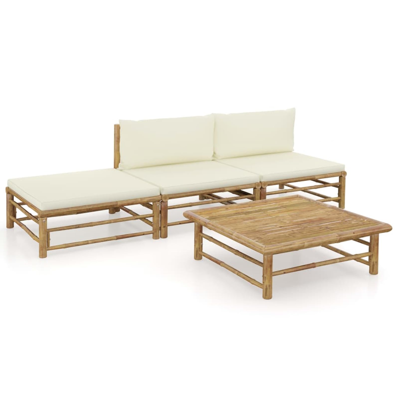 Salon de Jardin en Bambou 4 Pièces Gecheer avec Coussins Blanc Crème pour Balcon
