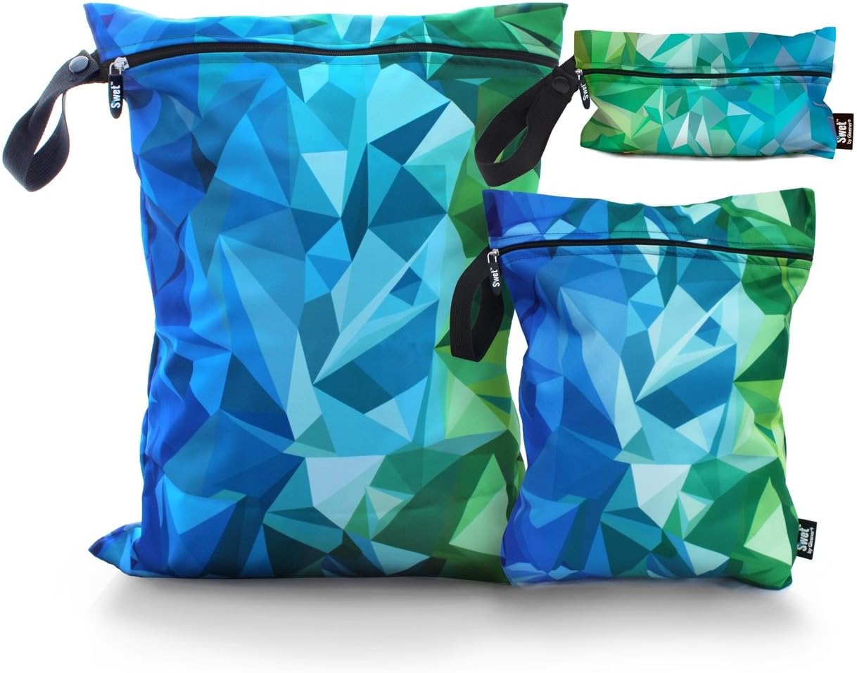 Gleener S’WET Wet/Dry Travel Laundry Bag – Waterproof Tote for Gym Clothes, Swimsuits, Diapers, Baby Gear & Toiletries – 3-Pack (Arctic Blast)