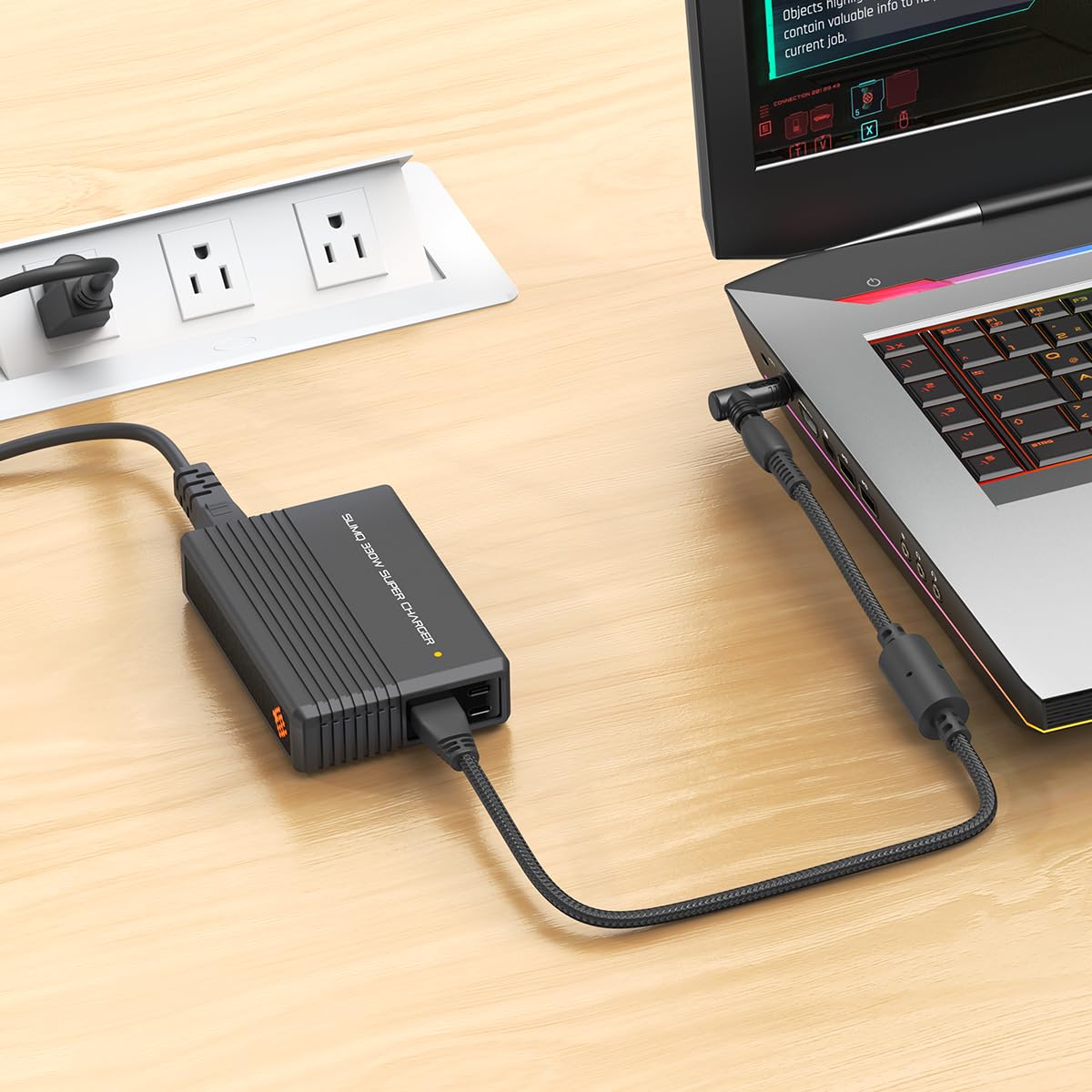 𝗦𝗹𝗶𝗺𝗤 Universeller Multifunktional Netzteil Gaming-Laptops Ladegerät, 330W, 20V, 16,5A, mit 1 DC und 2 Typ-C-Anschlüssen, kompatibel mit Dell MSI Lenovo HP Razer Asus Acer (Ohne DC-Adapter)