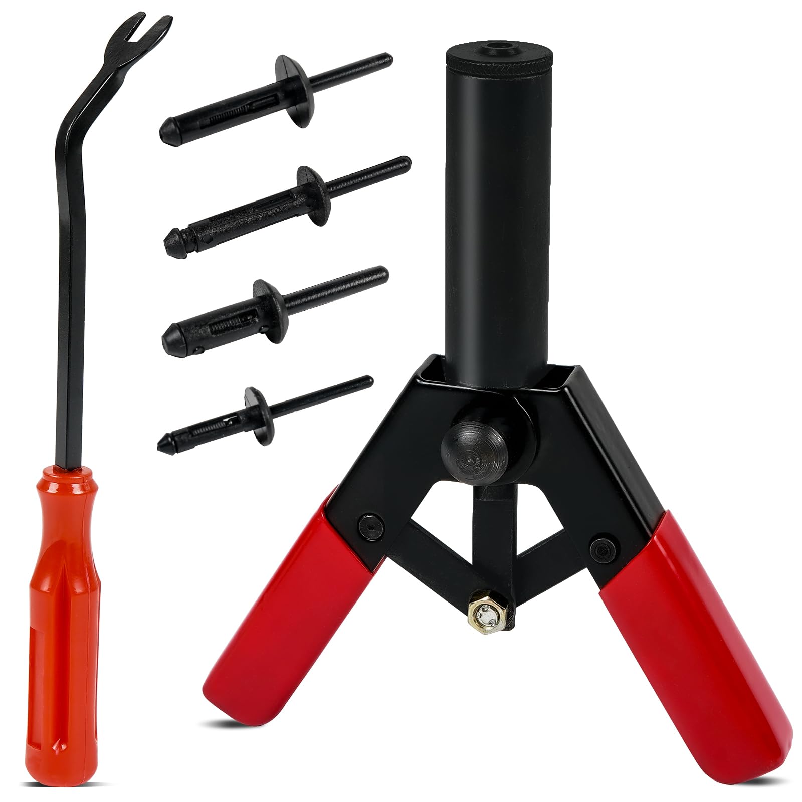 OTUAYAUTO 82Pcs Plastic Rivet Gun Set, 80Pcs 4 Sizes Nylon Blind Rivets and 1Pcs Bonus Fastener Removal Tool, Hand Riveter Suitable for Automotive