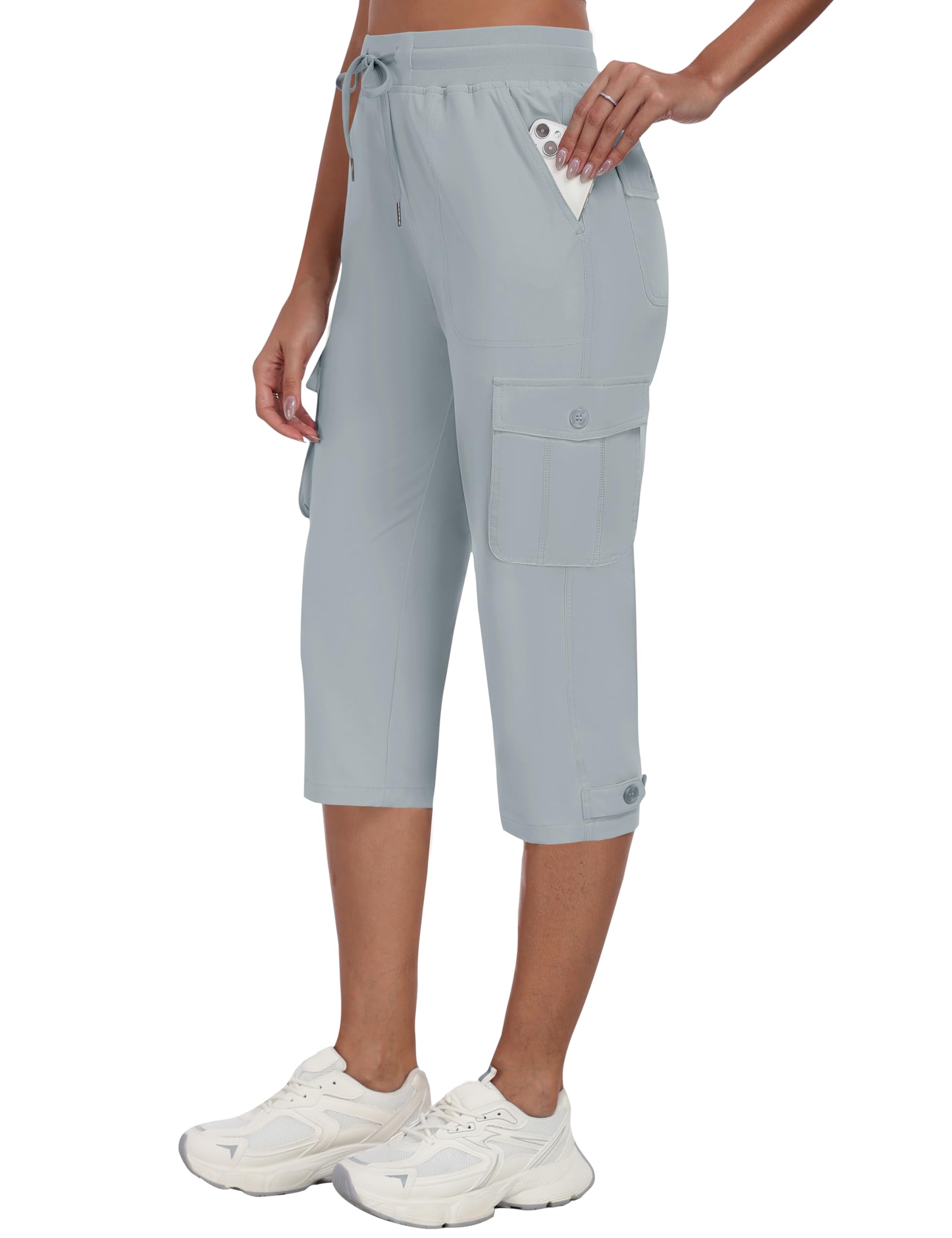 MoFiz Damskie spodnie cargo Capri 3/4, lekkie, outdoorowe, szybkoschnące, oddychające spodnie trekkingowe z kieszenią