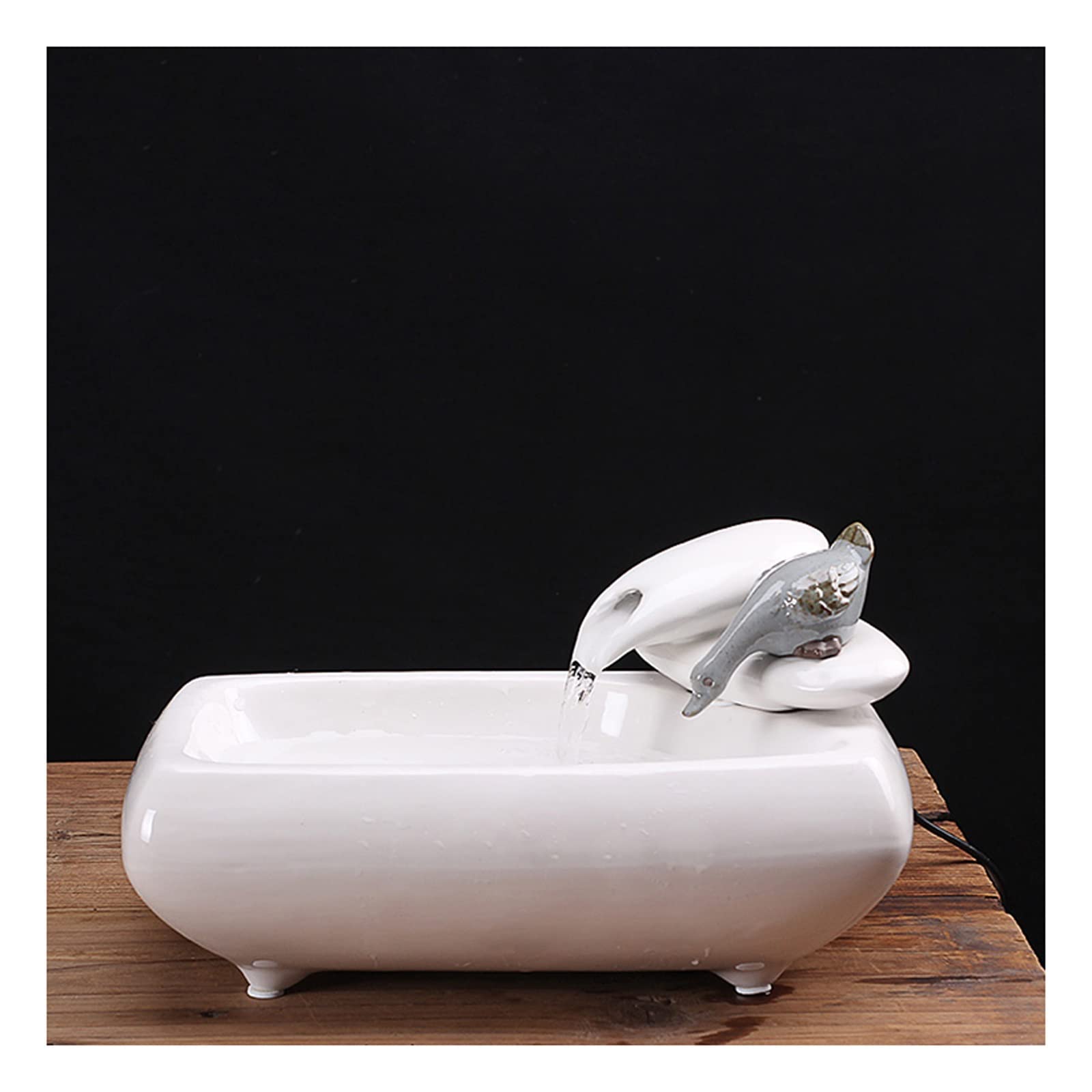 Fuente de Mesa Decorativa para Interior, Fuente de Agua con Cascada, de cerámica, con Bomba de Agua, Zen, decoración para salón, Oficina, Escritorio, 27 x 16 x 15 cm, Blanco