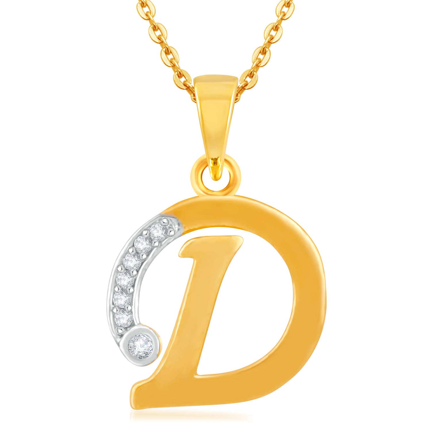 Yanaa CreationSpecial collection Gold plated American Diamond Couples Lovers antique Design alphabet Cubic Zirconia Brass Chain "D" Letter Pendent for Men and Women