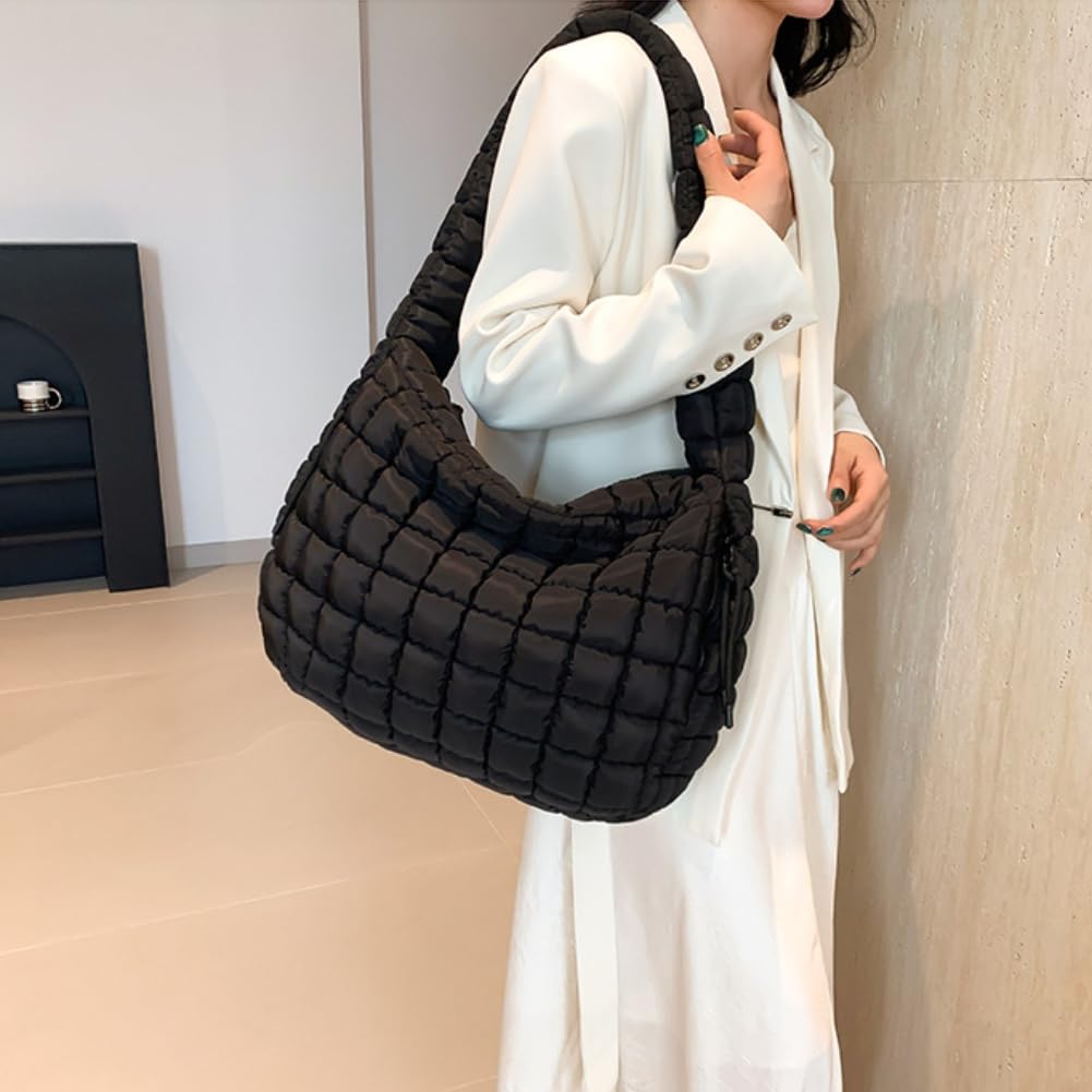 Aucuu Sac Fourre-tout Matelassé, Sac Matelassé Femme, Sac à Main Matelassé Femme en Nylon, grand sac à main rembourré en duvet de coton doux, Sac Fourre-tout Rembourré Matelassé Mode Décontracté