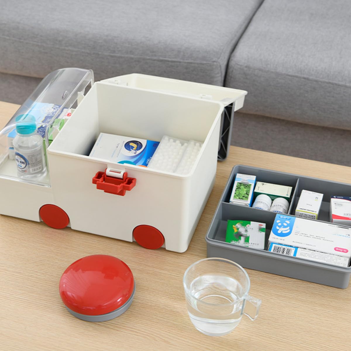 DOITOOL Caja Médica Hogar Grande de Plástico Gris Asa Portátil, Botiquín de Primeros Auxilios y Contenedor de Almacenamiento Multipropósito para Medicamentos y Artículos Pequeños
