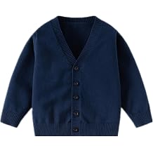Boys Cotton Cardigan Sweater Button-up V-Neck Knit Basic Casual Outerwear