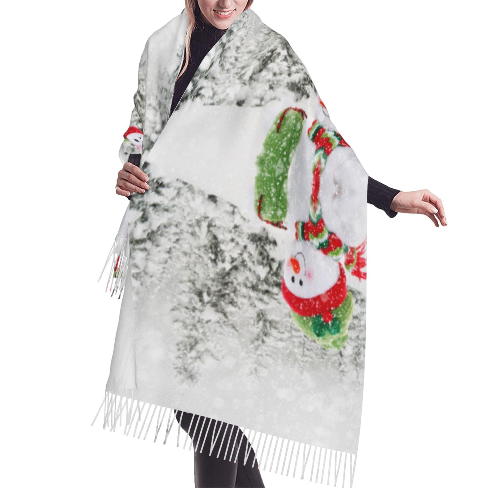 ESASAM Merry Christmas Print Stylish Cashmerette Fringed Scarf - Soft And Warm Wrap For Any Occasion