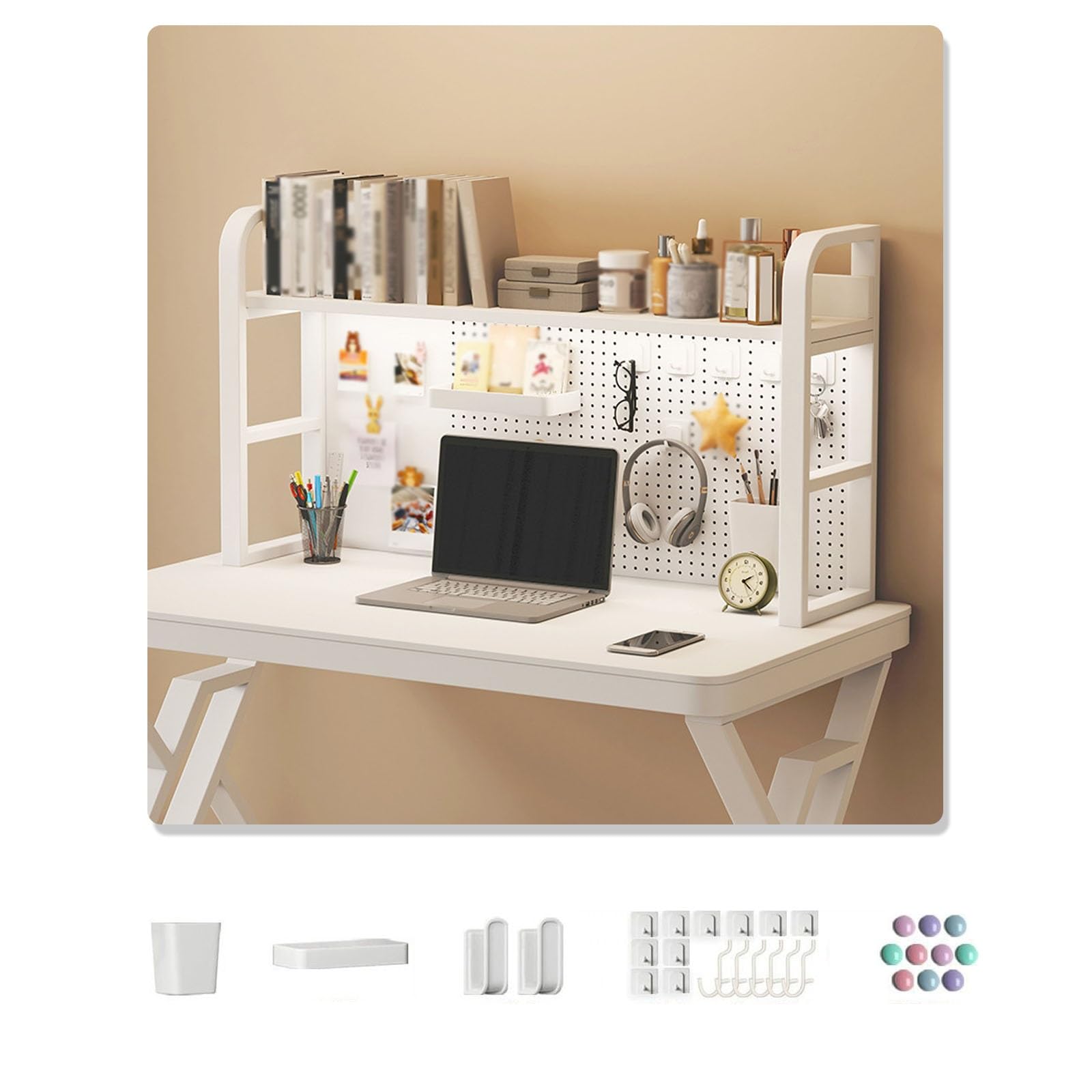 Amazon.co.jp: 有孔ボード付きデスク 収納 棚、机 スタンド用