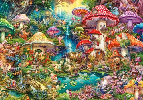 Buffalo Games - Merry Mushroom Village Picnic - Rompecabezas de 500 Piezas | Tamaño terminado 15 x 21.25 pulg, incluye póster, tablero reciclado, ideal para regalo y enmarcar miniatura 1