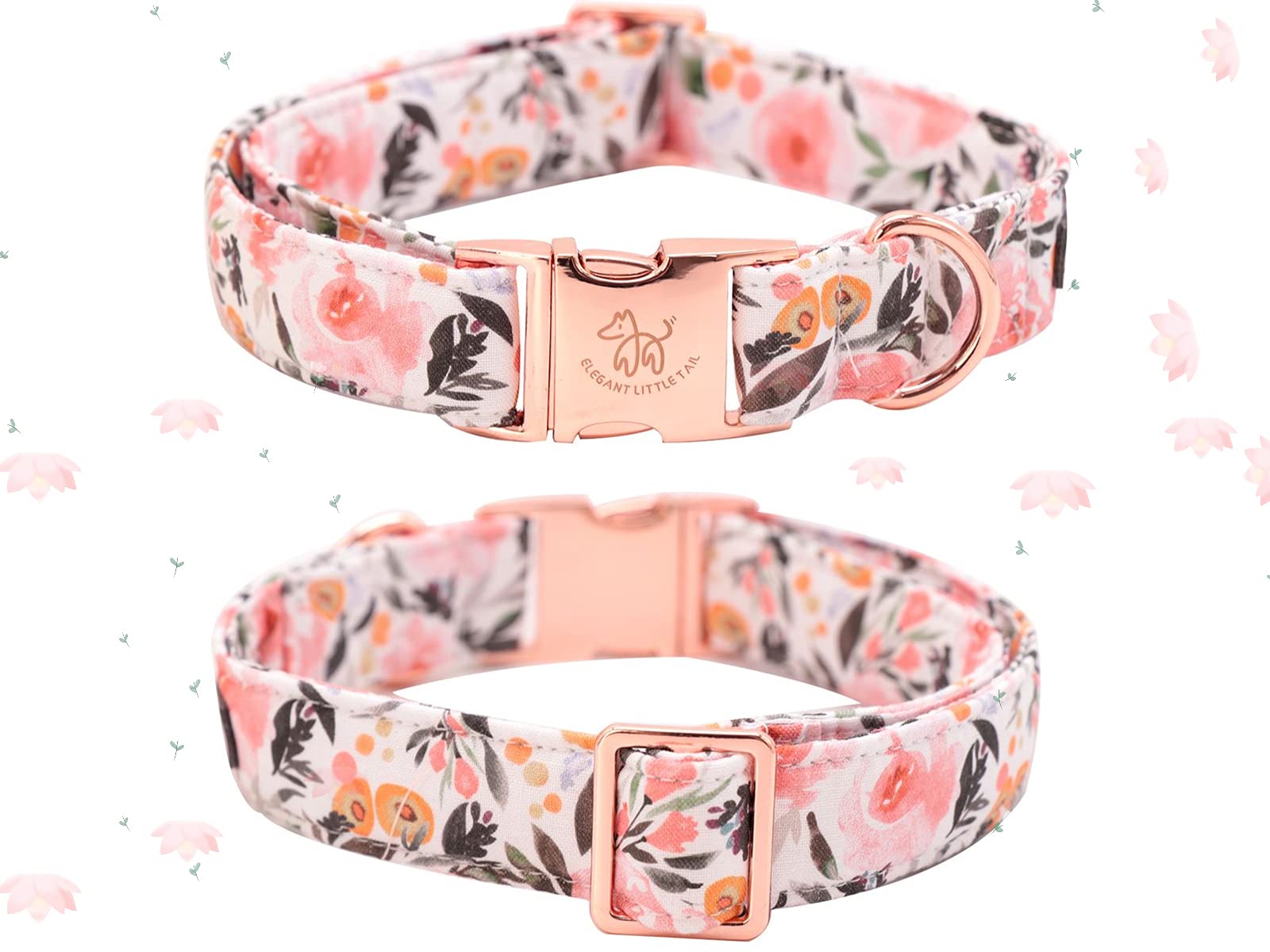 Elegant Little Tail Hundehalsband Mit Floralem Design | Verstellbar, Größe M (2,5 Cm Breit, 34,3–55,9 Cm) | Dunkelblaue Blume, Für Mittelgroße Hunde