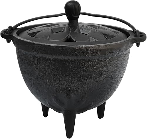 Miniatura 1 de Caldero de hierro fundido con tapa, quemador de incienso de 4.9 pulgadas, perfecto para incienso, mancha, salvia, soporte para altar ritual (negro)