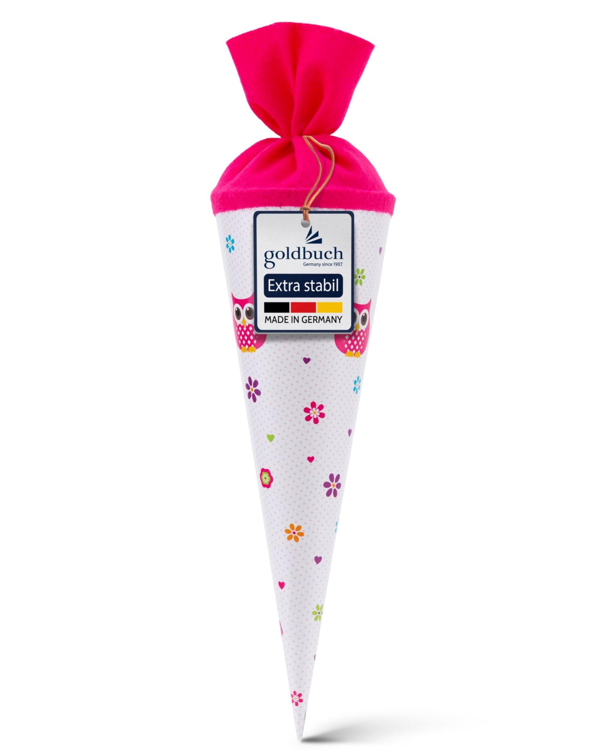 Goldbuch 93 043 - Astuccio in Cartone Laccato Rinforzato, 35 cm, Motivo: Gufo, Chiusura in Feltro colorato, Colore: Bianco/Rosa