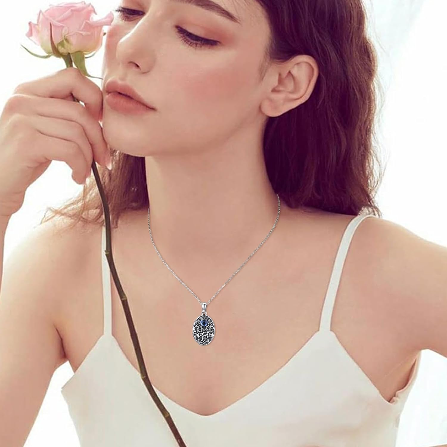 Locket Necklace for Women 925 Sterling Silver Celtic Locket Pendant Necklace Moonstone/Turquoise/Black Agate Heart Shaped Locket Necklace Jewelry Gifts for Women - Image 6