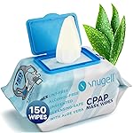 Snugell Unscented Travel CPAP Mask Wipes Antibacterial (150 Count) -100% Soft Cotton- Lint & Alcohol-Free,Skin Safe with Aloe Vera - Easy Opening CPAP Cleaner and Sanitizer for Masks, Tubes & Devices