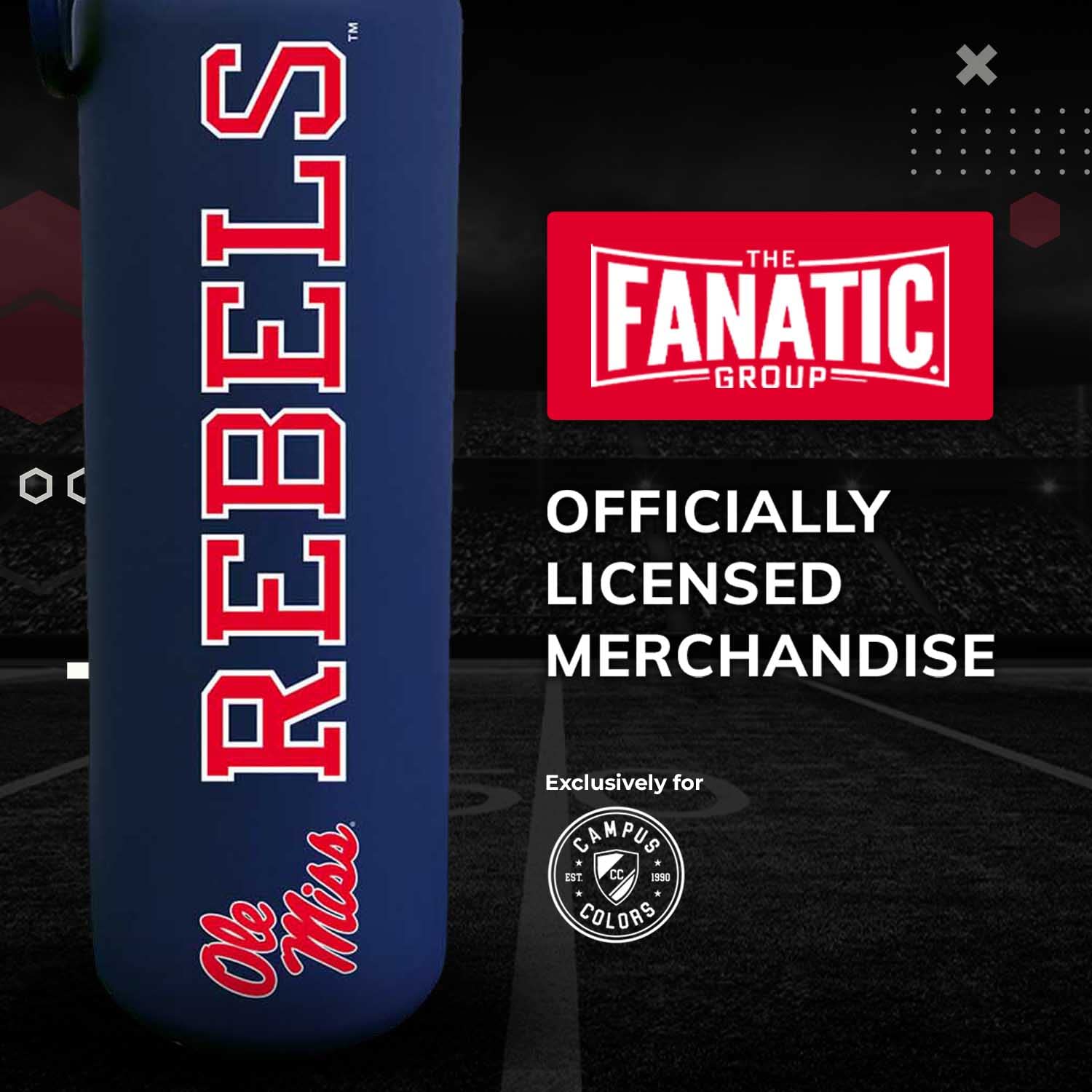 Campus Colors NCAA Edelstahl-Wasserflasche – Drehverschluss – 680 ml – Trageclip – hält Ihre Getränke stundenlang heiß oder kalt (Ole Miss Rebels – Königsblau)