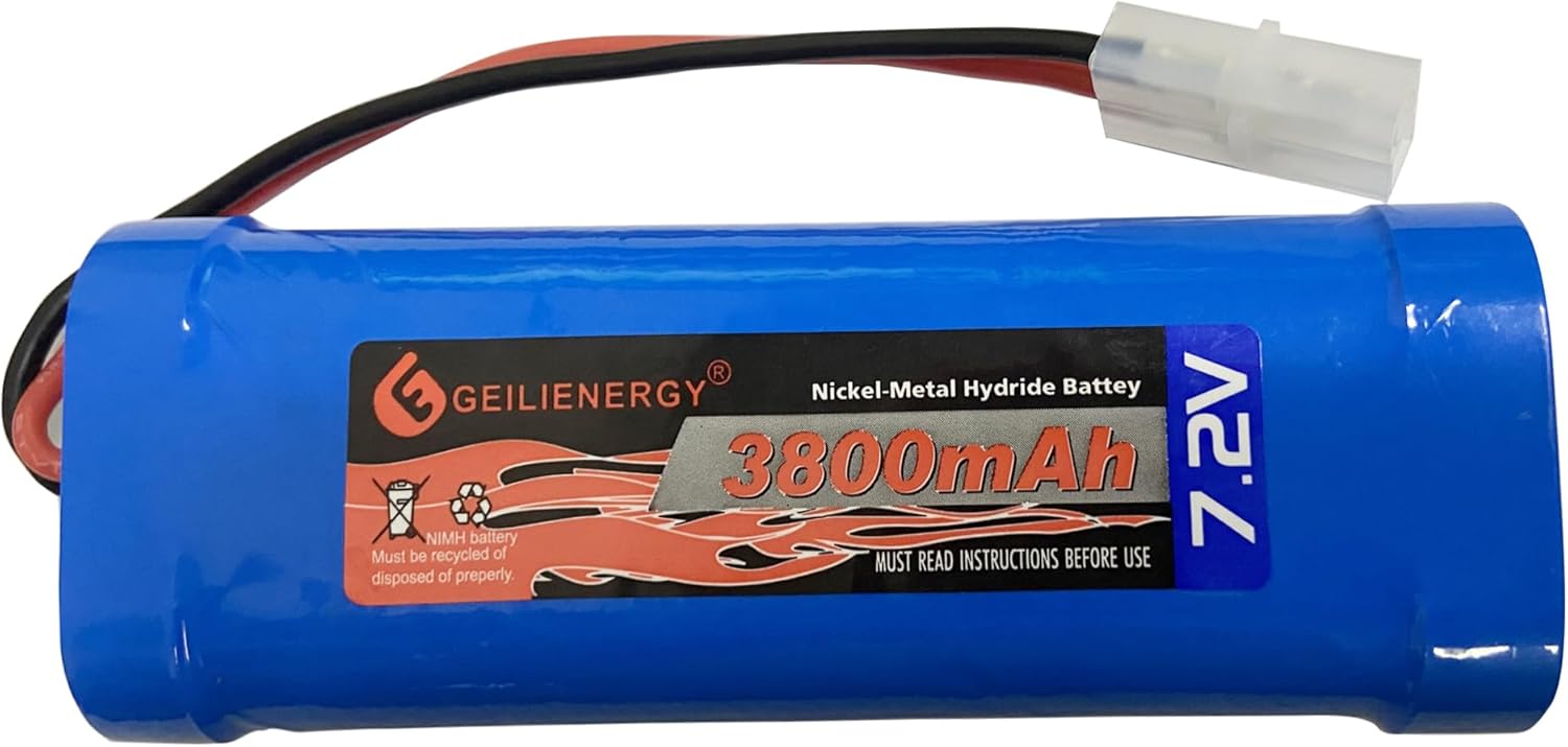 GEILIENERGY 7.2V 3800mAh High Capacity 6-Cell NiMH Flat Battery Pack, Replacement Hobby Battery for RC Car, RC Truck, RC Boat with Standard Tamiya Connector (2Pack) + 8.6V Output Adapter(1Pack)