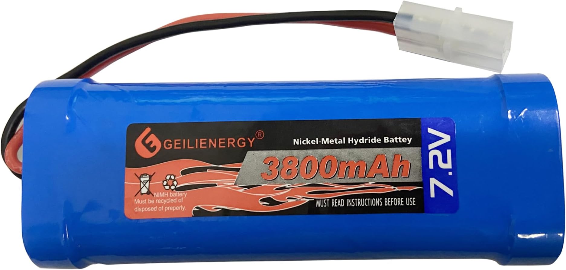 XUNTU (1 Pack) 7.2V 3800mAh Battery Packs for RC Cars, 6-Cell NiMH Flat Rechargeable Battery Pack w/Standard Tamiya Connector