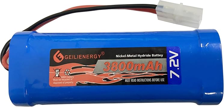 1 Pack 7.2V 3800mAh RC NiMH Battery for RC Cars, 6-Cell NiMH Flat Rechargeable Battery Pack w/Standard Tamiya Connector
