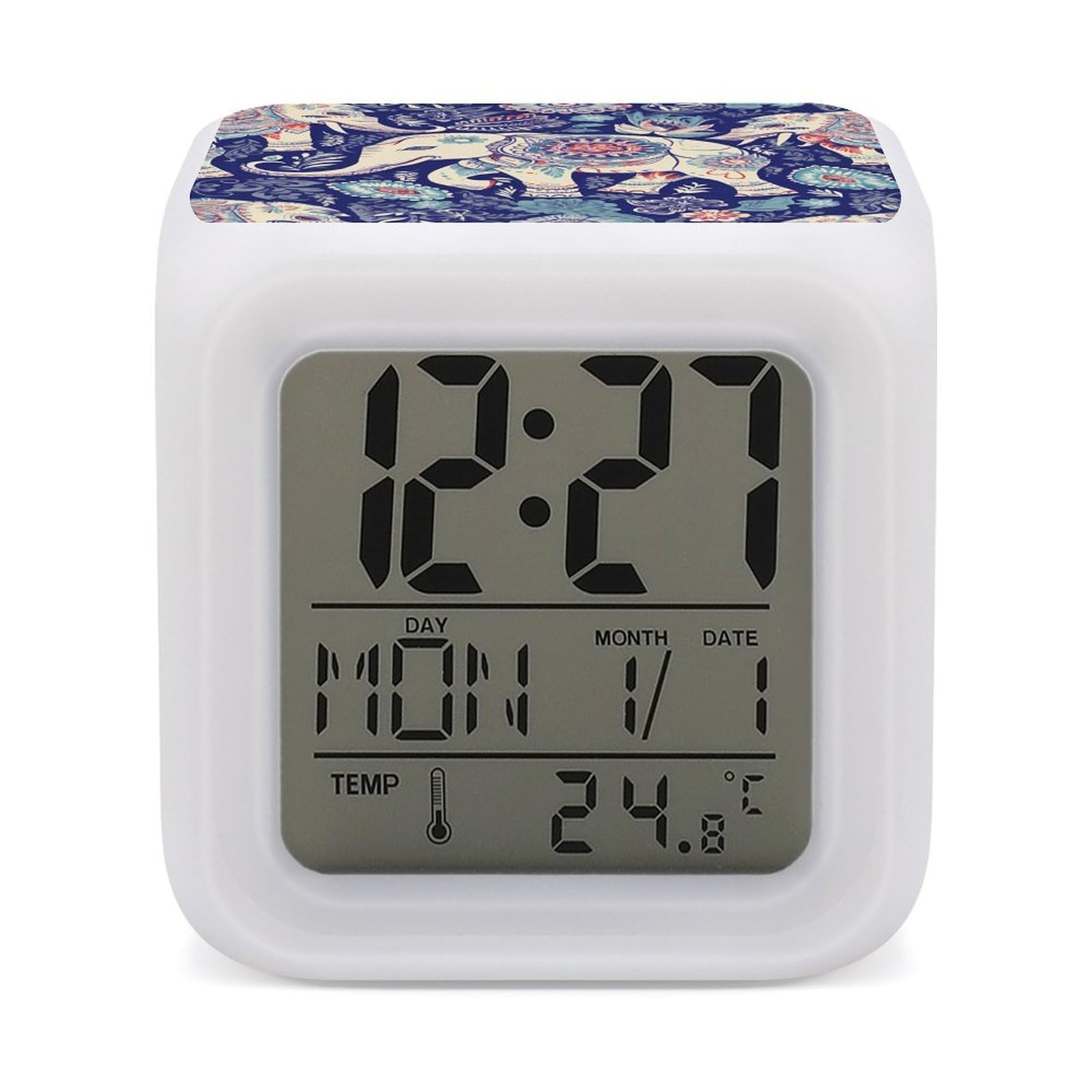 VstaDank Boho Elephant Digital Alarm Clock LED Display Screen Color Change Alarms Clock Smart Alarm Clock Wake Up Digital Clocks with 7 Color Nightlight for Bedroom