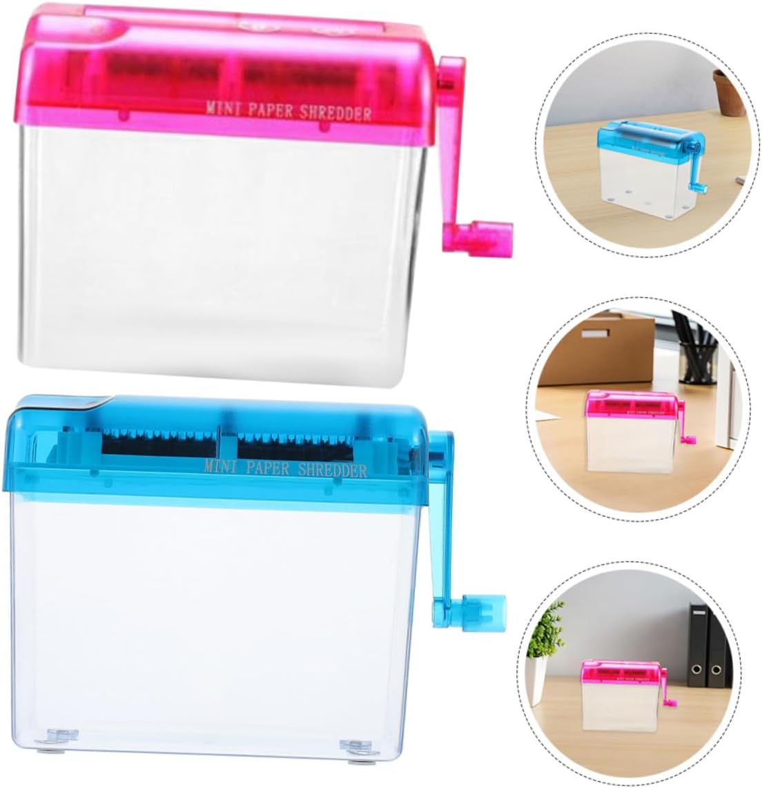 MAGICLULU 2pcs Manual Paper Shredder Mini Desktop Hand Crank Shredders for Home Office, Portable A6 Document and Card Shredding Tool in Pink and Blue