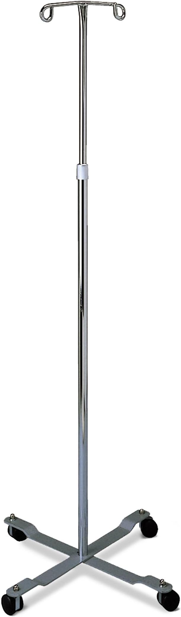 Medline 4 Leg IV Poles Stand, 2 Hook, 4 Caster, Chrome, 47 to 85" Adjustable Height