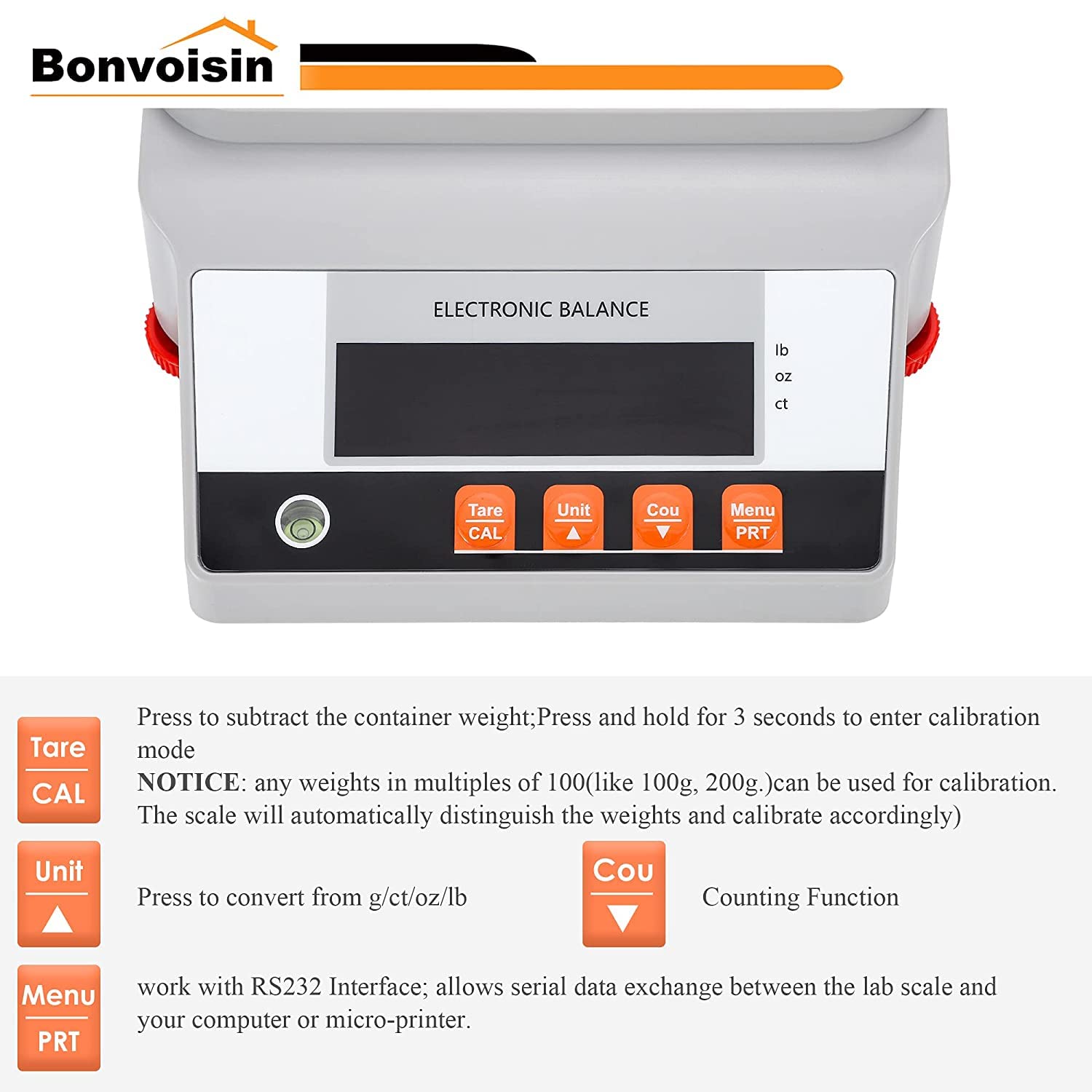 Bonvoisin Balanza de laboratorio 5000gx0.01g Digital Precision Scale con interfaz RS 232 Científica de Laboratorio Balanza de Equilibrio Analítico Electrónico Balanza de Joyería Báscula de Cocina
