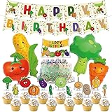 Vegetable Birthday Party Supplies Cute Vegetable Party Decorations Include HAPPY BIRTHDAY Banner Foil Balloons Cake Topper Cupcake Toppers Cartoon Birthday Party Decoration
