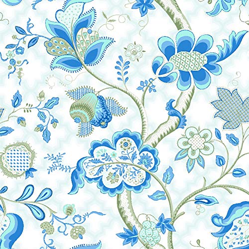 Image of Spaces Atrium 100% Cotton King Size Fitted Double Bedsheet with 2 Pillow Covers Soft Feel Skin Safe Breathable Fabric (Floral, 183 cm x 198 cm + 30 cm) - Blue