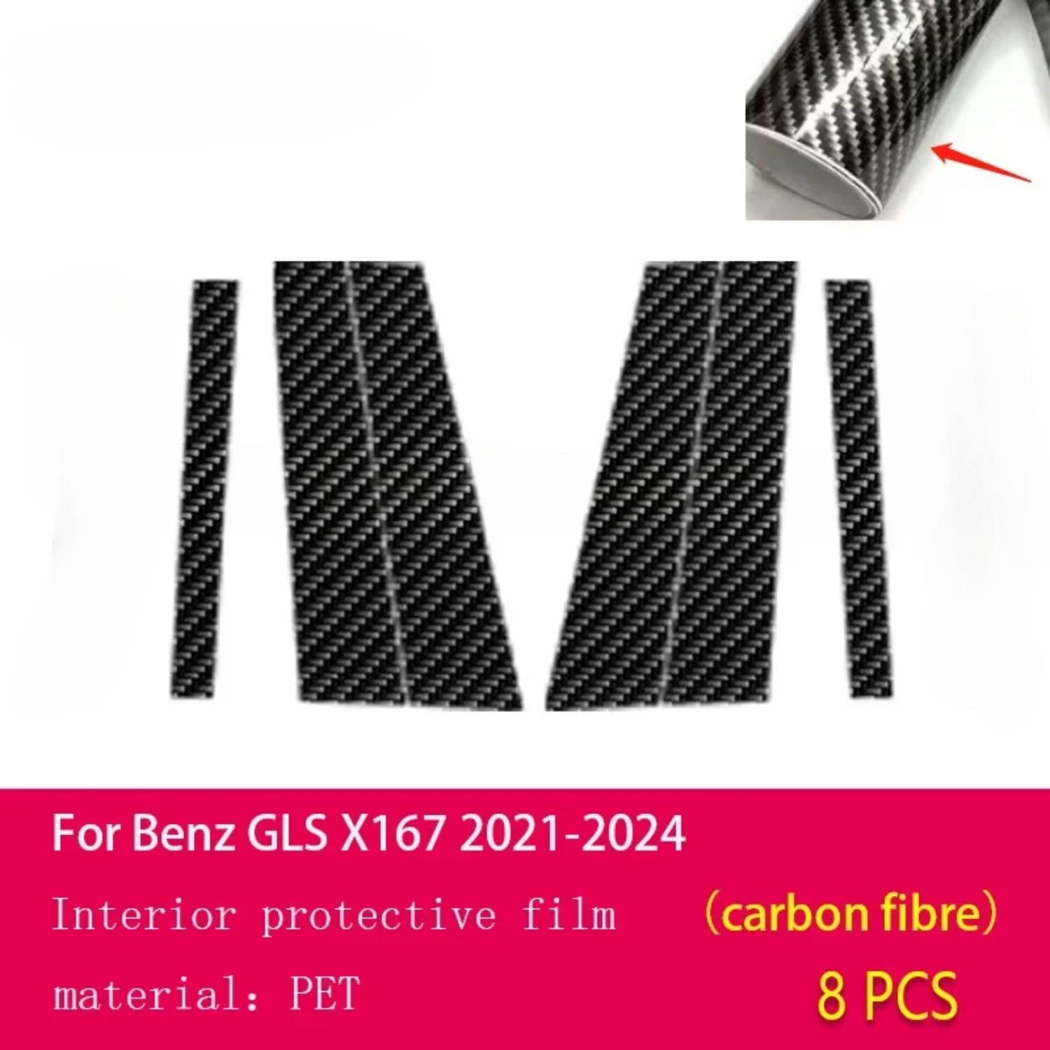 Pellicola protettiva in PPF per carrozzeria auto, in TPU trasparente, per Benz GLS X167 21-2024 (fibra di carbonio)