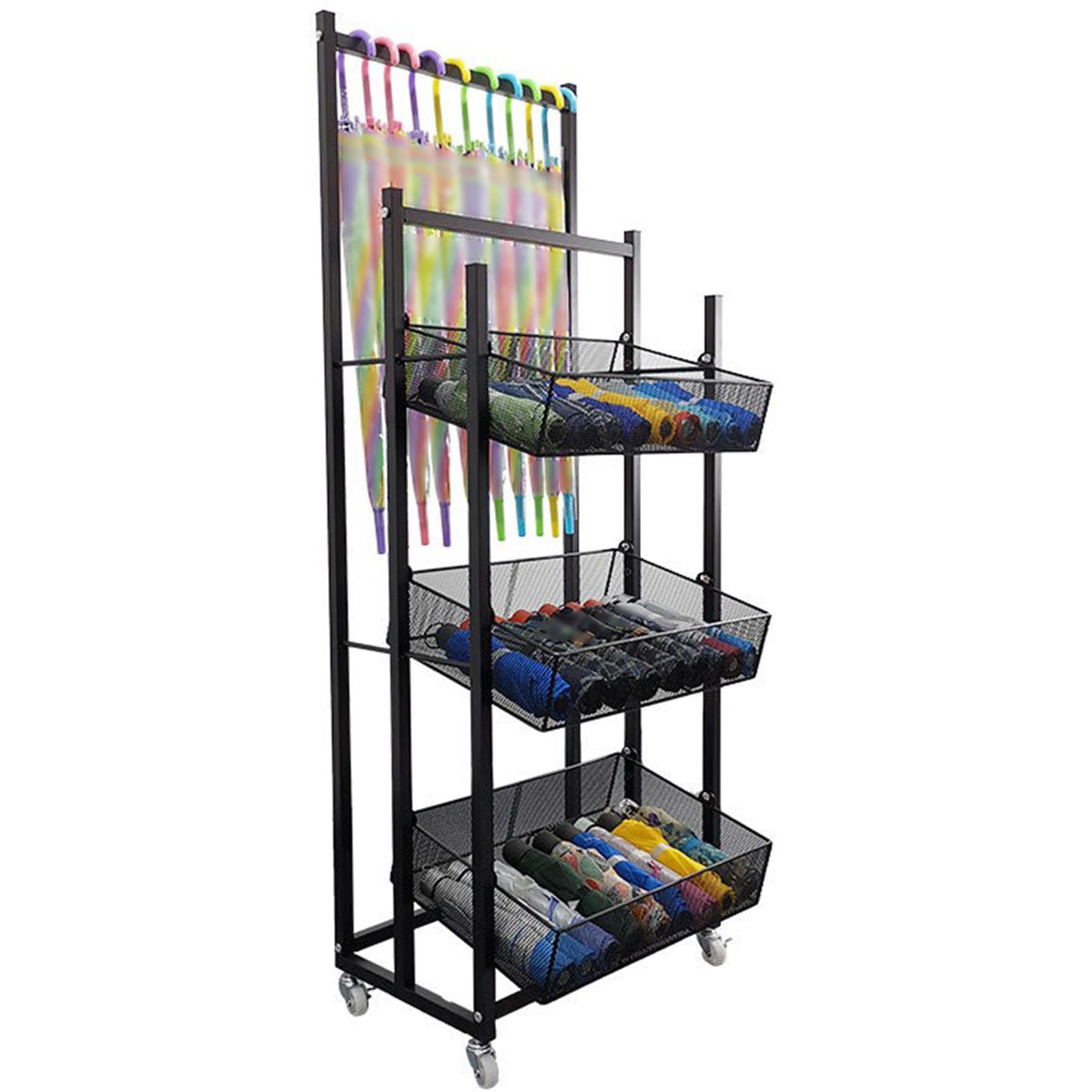 FCXWEVR Black Metal Umbrella Retail Display Stand with MultiFunctional Snack nizer Chip Holder Home Theater Concession Stand Shelf Brackets for Storage