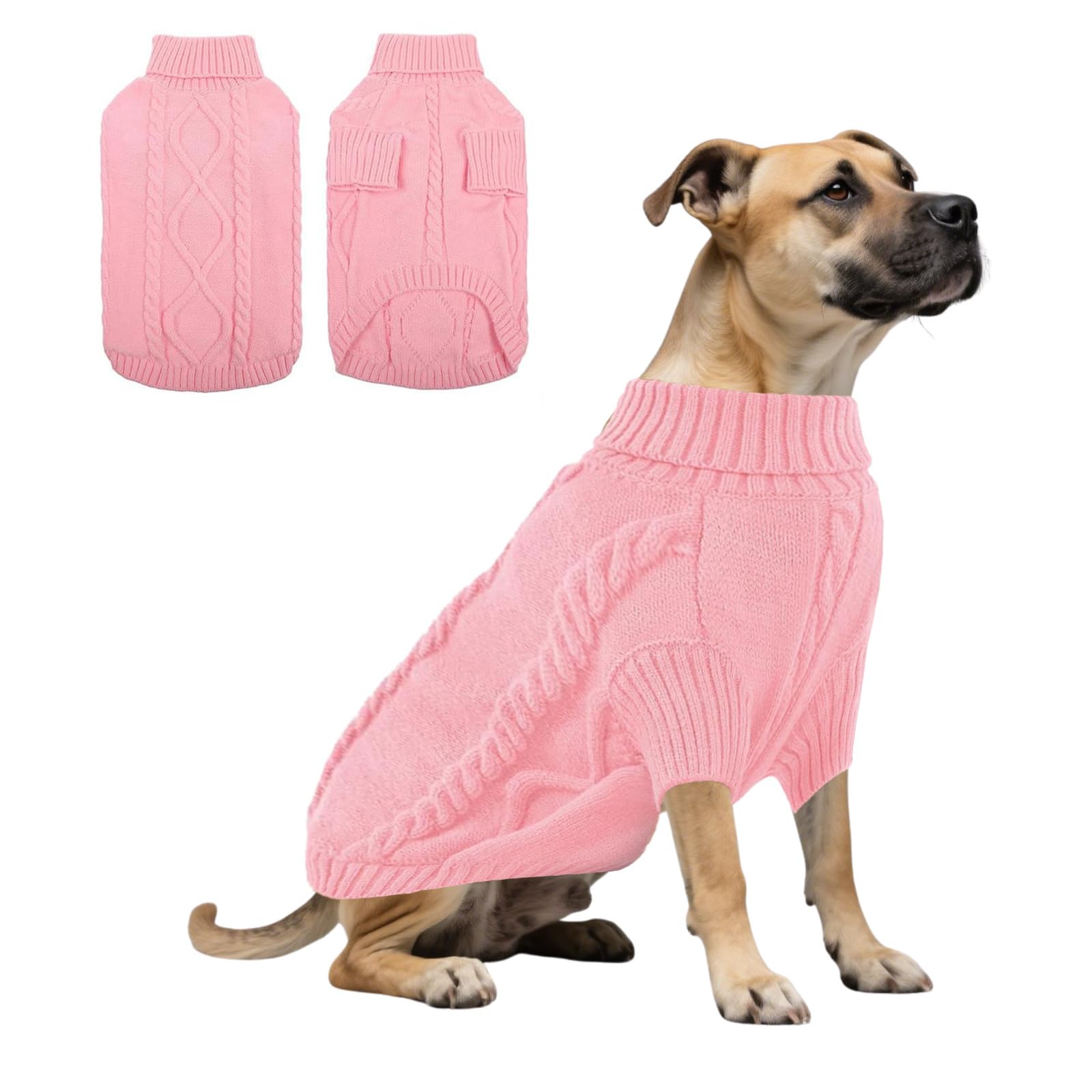 Dog Knitted Sweatshirt,Dog Winter Warm Jumpers Turtleneck Knitwear Cold Weather Puppy Vest Clothes for Cat Puppy Small Medium Large Dogs_XL(Pink)