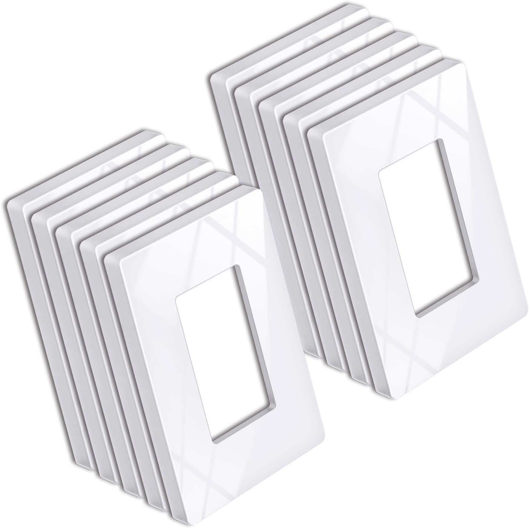 BESTTEN 10 Pack Screwless Decorator Wall Plate, Decorative Outlet Cover, USWP6 Gloss Snow White, Decorative Faceplate for Receptacle & Switch, UL Listed, 1 Gang, H4.69� x W2.91�