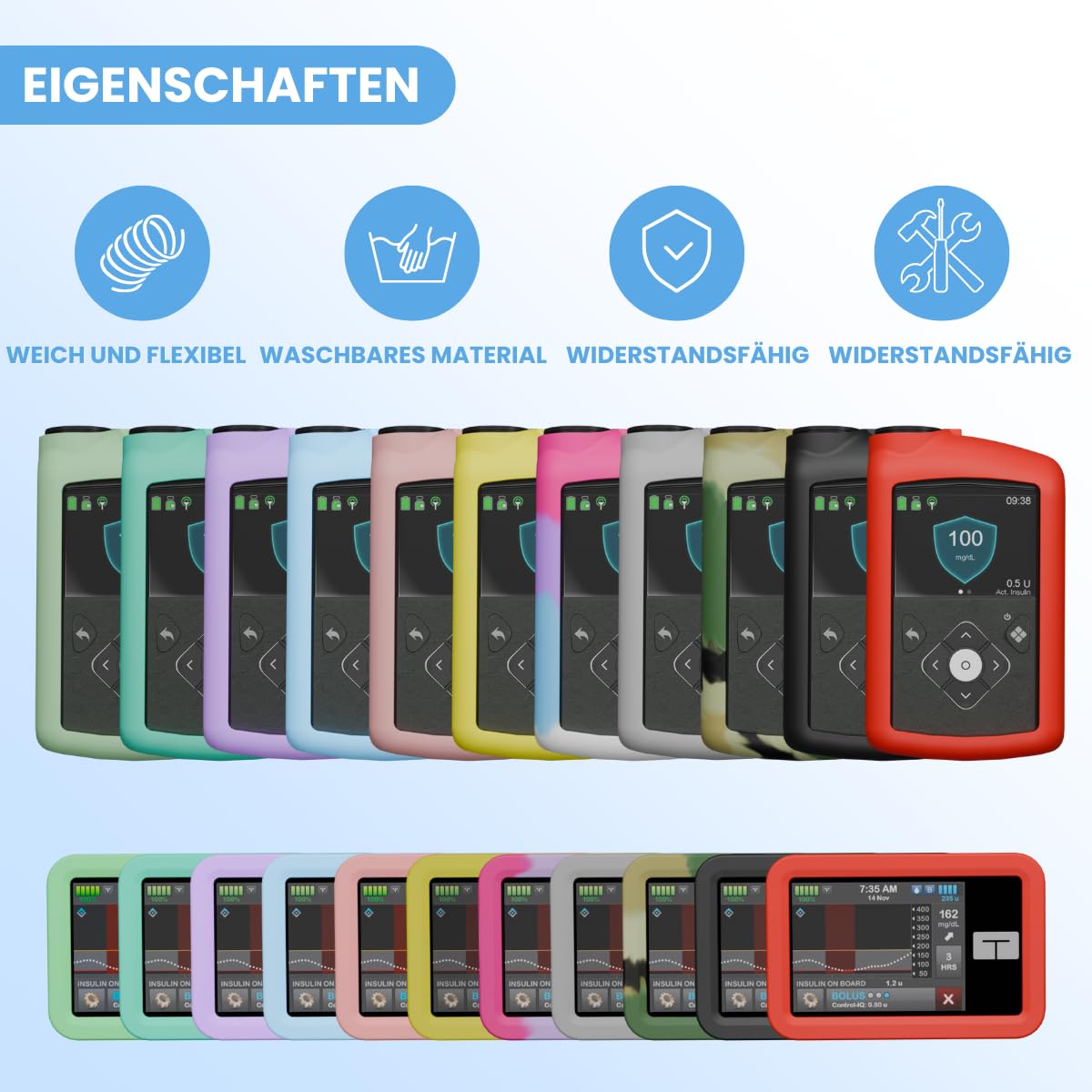 Schutzhülle aus Silikon für Medtronic Insulinpumpe, kompatibel mit Allen Medtronic-Modellen, langlebig (Schwarz)