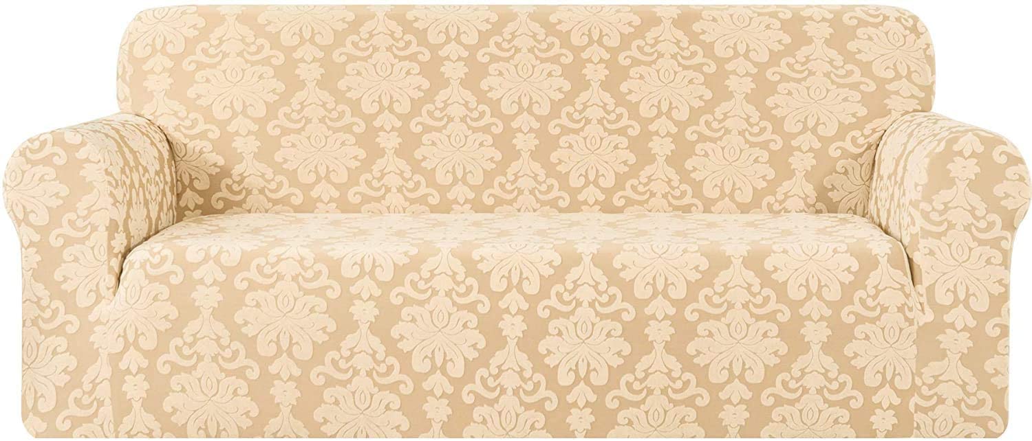 LXYFMS Universal Sofa Slipcovers 1-Piece set, Jacquard Damask Stretch Sofa Slipcover Armchair Slipcovers 1 2 3 4 Seater Polyester Spandex Floral Pattern Anti-Slip Couch Cover for Pets