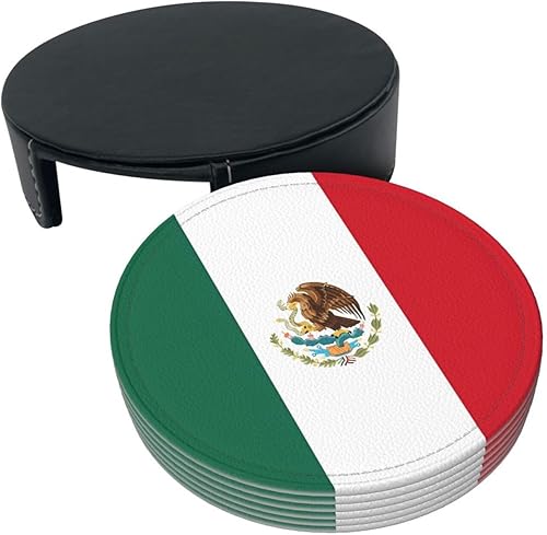 Miniatura 3 de Juego de 6 posavasos redondos de piel sintética con soporte para exteriores, oficina, bar, divertida decoración de escritorio resistente al calor