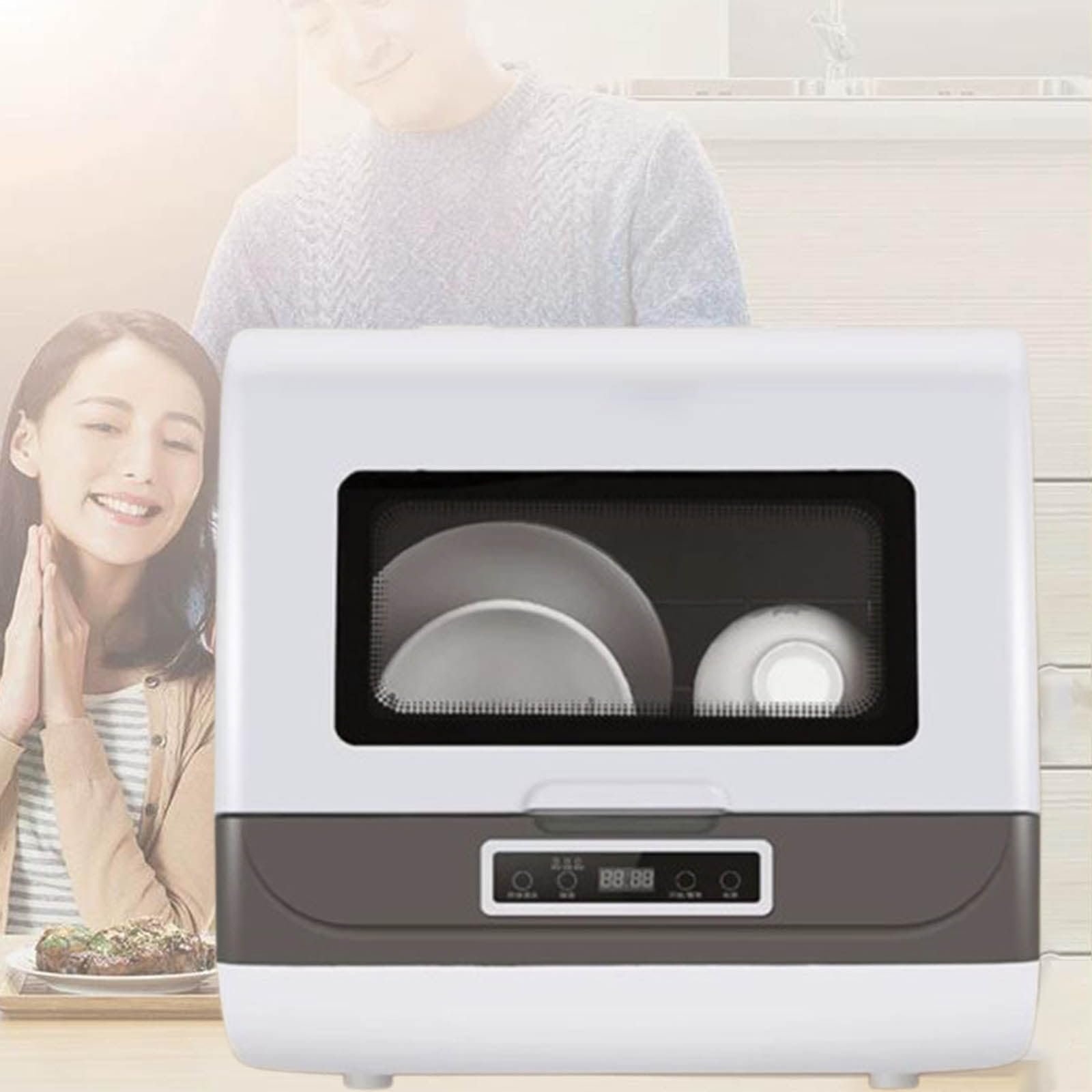 Lave-vaisselle de comptoir gris portable avec séchage pour maison