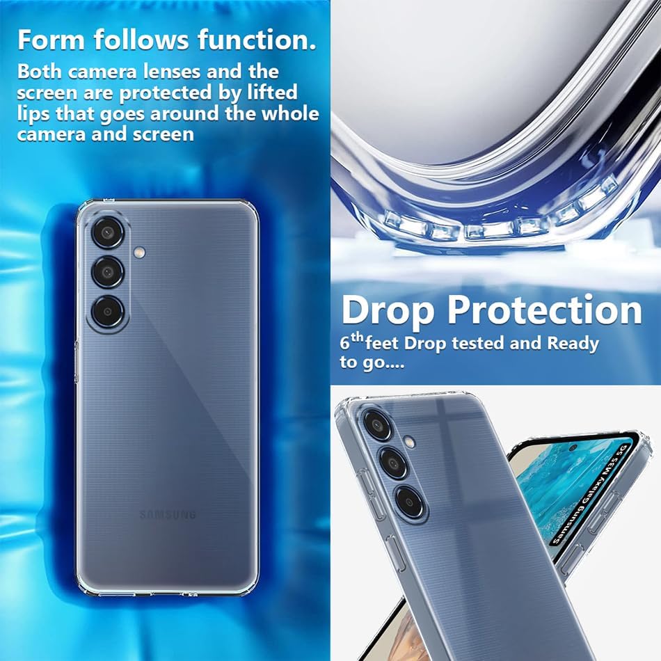 Image of Fashionury Crystal Clear Case for Samsung Galaxy M35 5G | Yellowing Resistance | Transparent TPU Silicone | Raised Camera Lips | Slim Transparent Cover