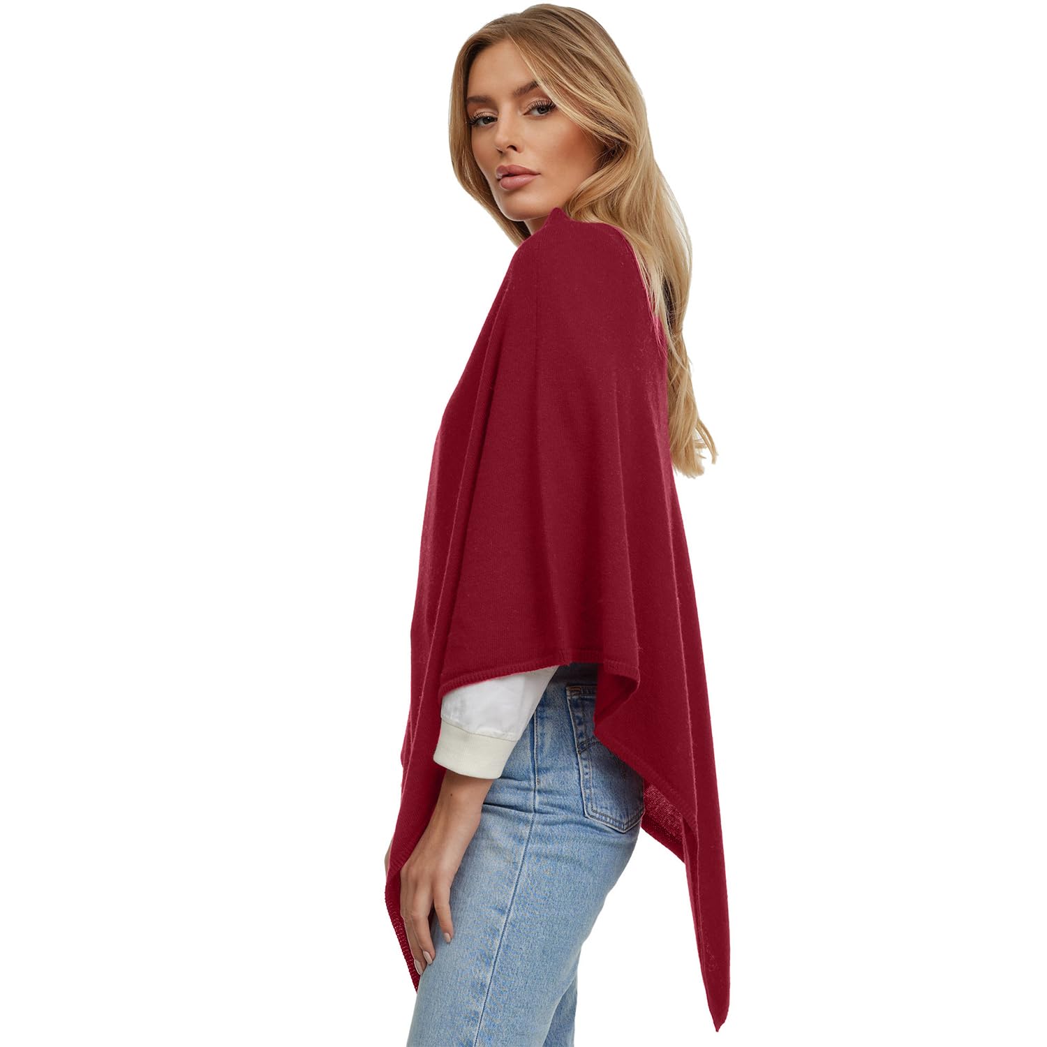 Glamexx24 Damen Strick Poncho Unifarbe Cape Feinstrick XXL Pullover Umhängetuch Eleganz Stil und Komfort für Frühling und Herbst Made in Italy