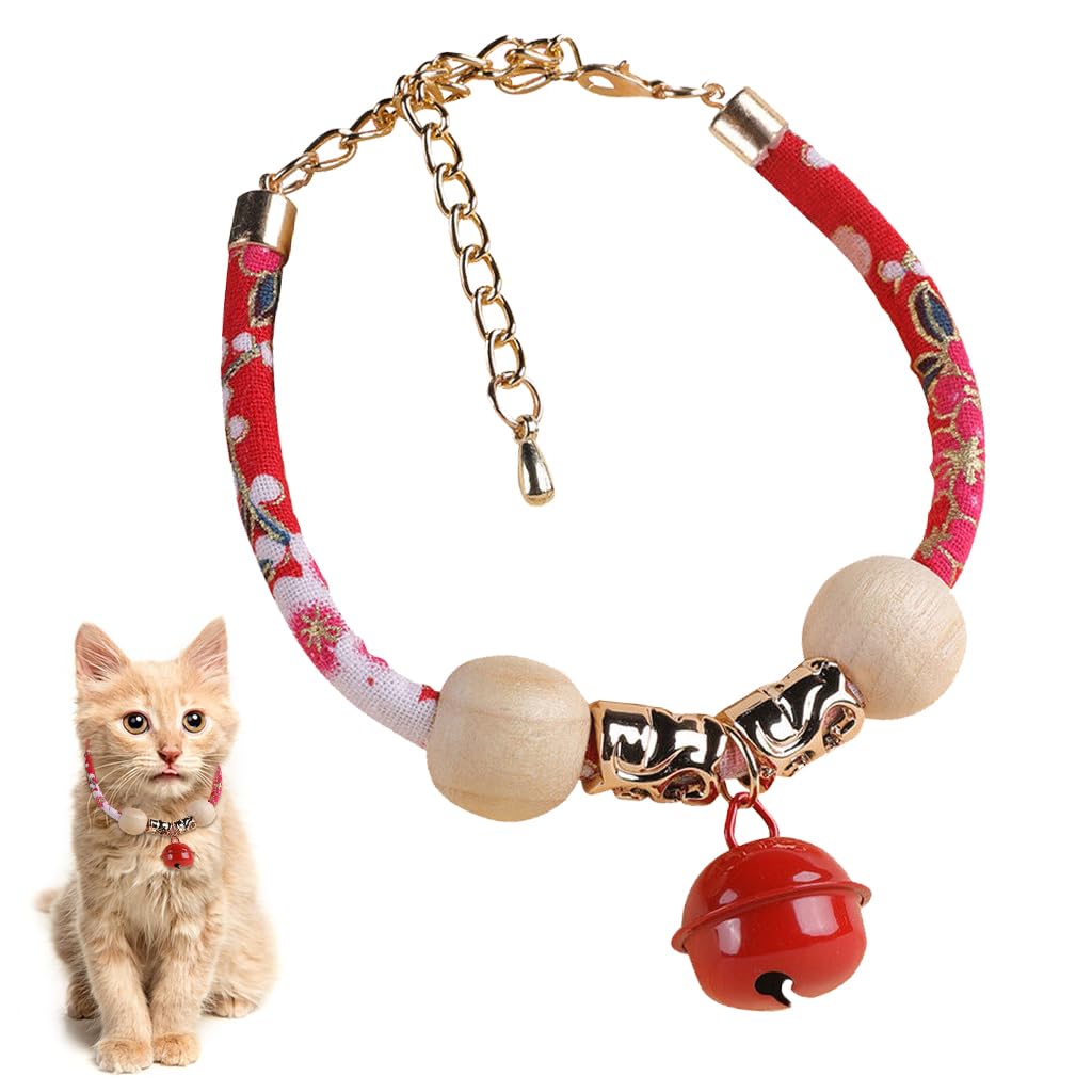 Qpets® Cat Collar with Red Bell, Cute Cat Collar Adjustable Cat Collar Flea Prevention Cat Collar Natural Pet Friendly Camphor Wood Balls - L (B0CYLQ4694) Amazon Price History, Amazon Price Tracker