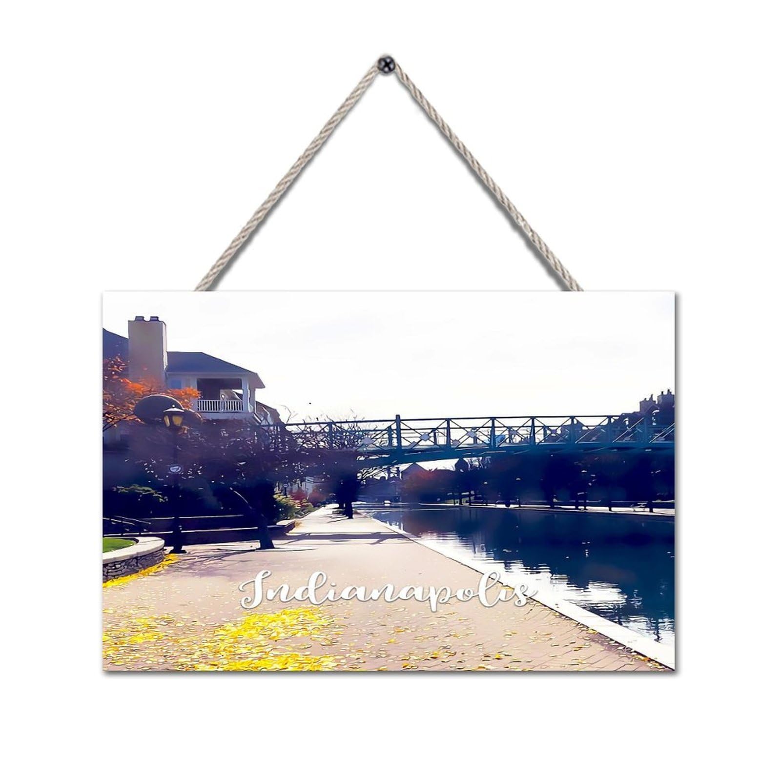 Indiana State Indianapolis Wooden Sign Plaque Home Decor Indianapolis Scenery Cityscape Wood Plaque Wooden Decor Signs for Home Office School Front Door Decor Birthday Gift 6